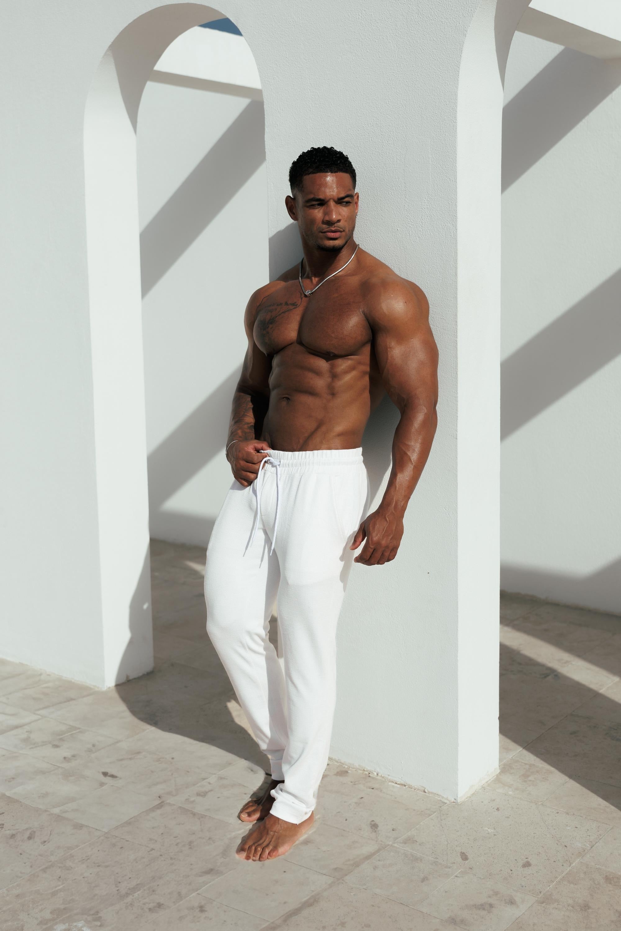 Jersey Cord Relaxed White Trousers - FSR013