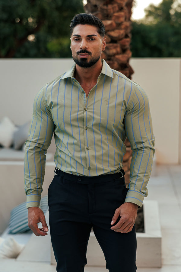 Father Sons Classic Green / Blue Stripe Long Sleeve with Cutaway Collar - FS1179