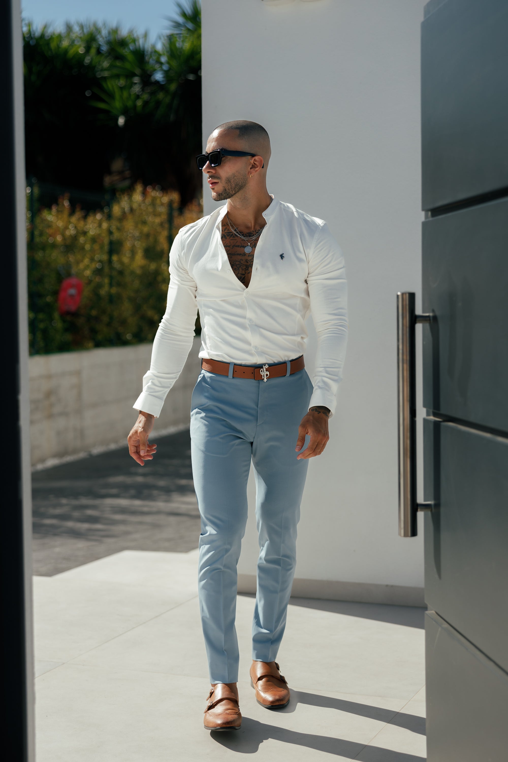 Father Sons Slim Formal Airforce Blue Stretch Pants - FST025  