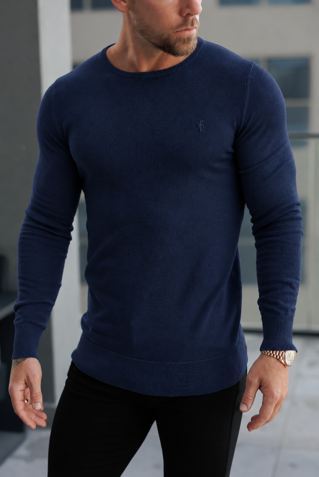 Plain Crew Navy Soft Touch Knit Jumper - FSA100