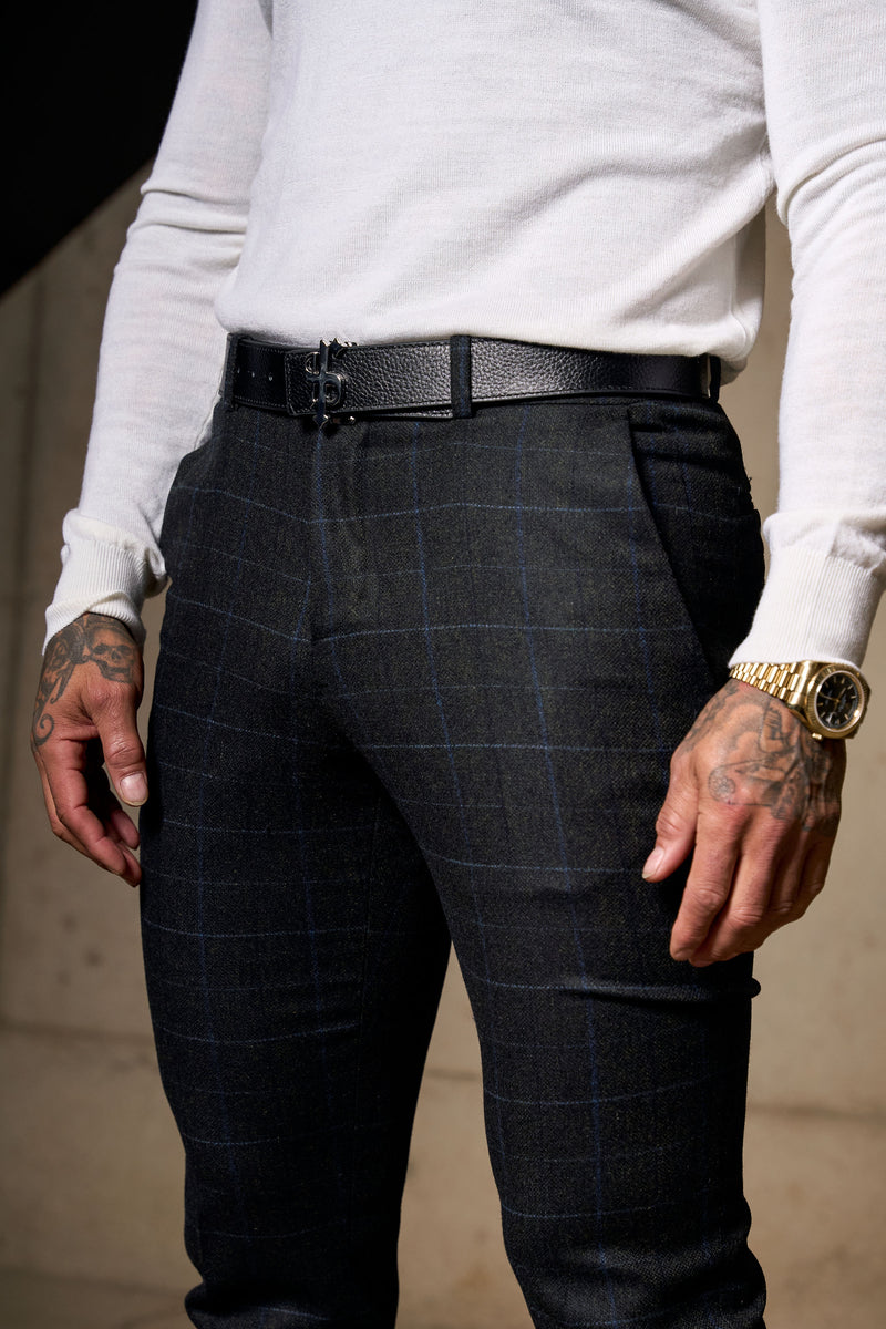 Father Sons Relaxed Formal Charcoal / Blue Check Pants - FSTR017 