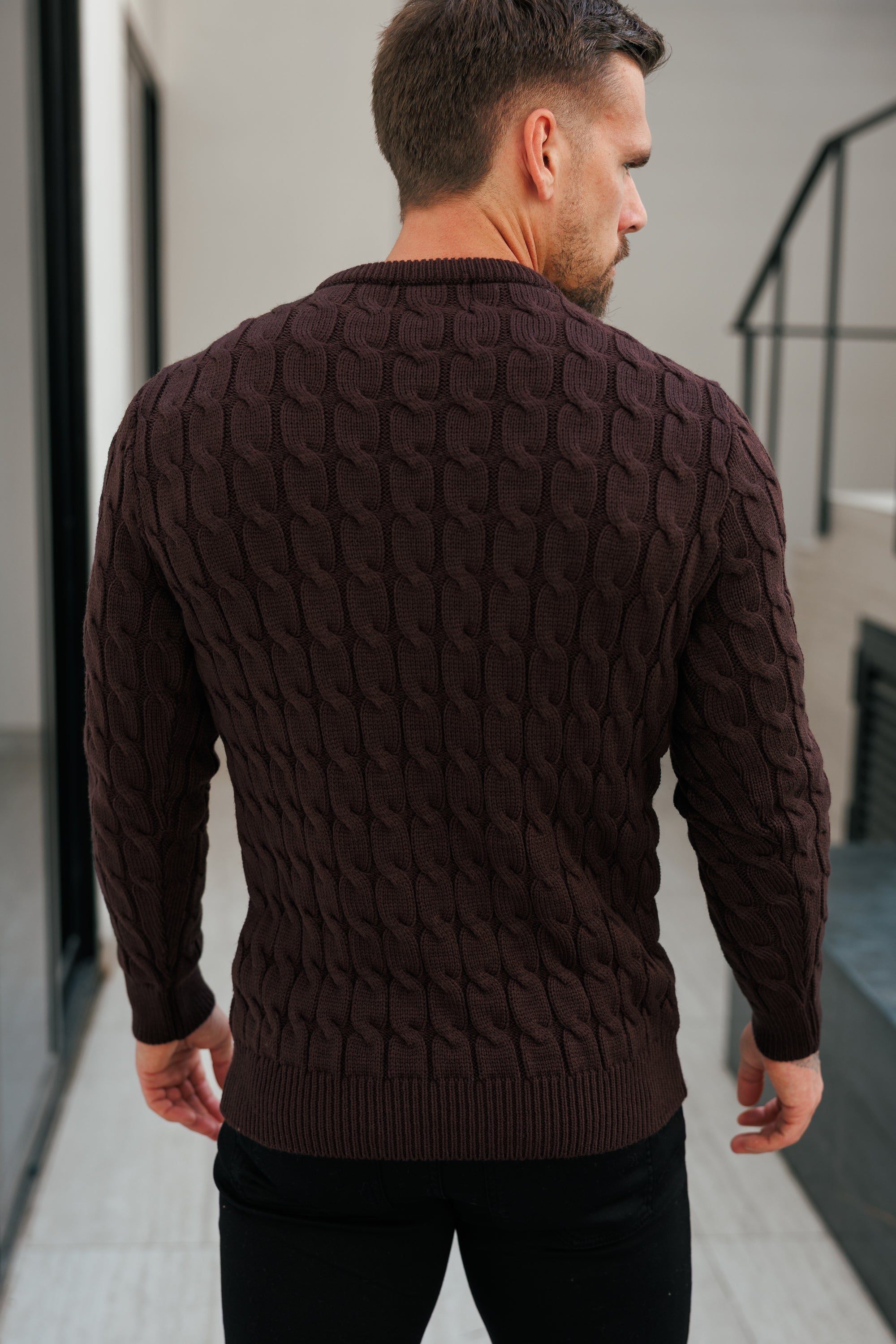 Link Weave Knit Brown Crew Neck Jumper - FSJ141