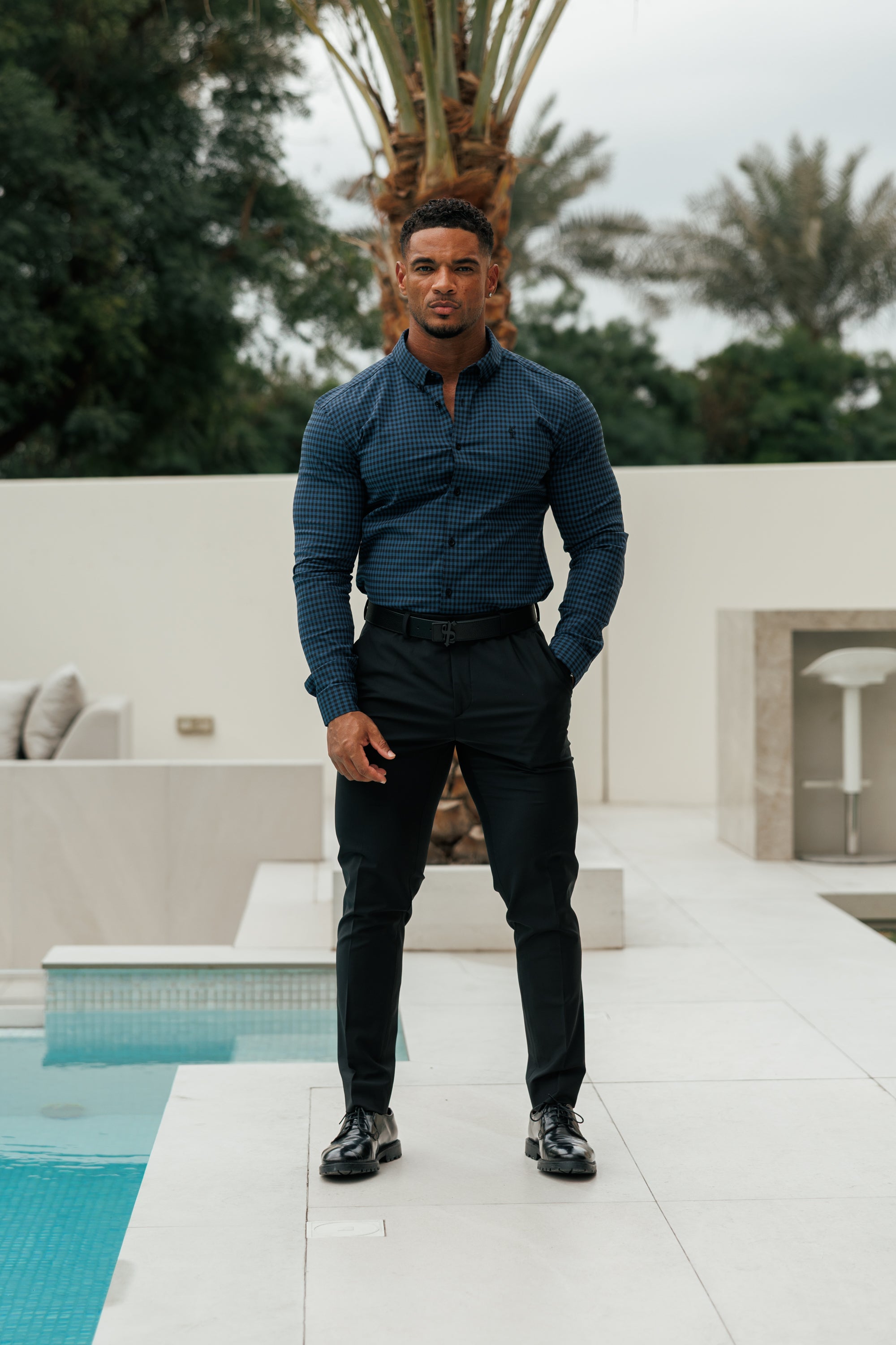 Super Slim Ultra Stretch Blue & Black Check - FS474