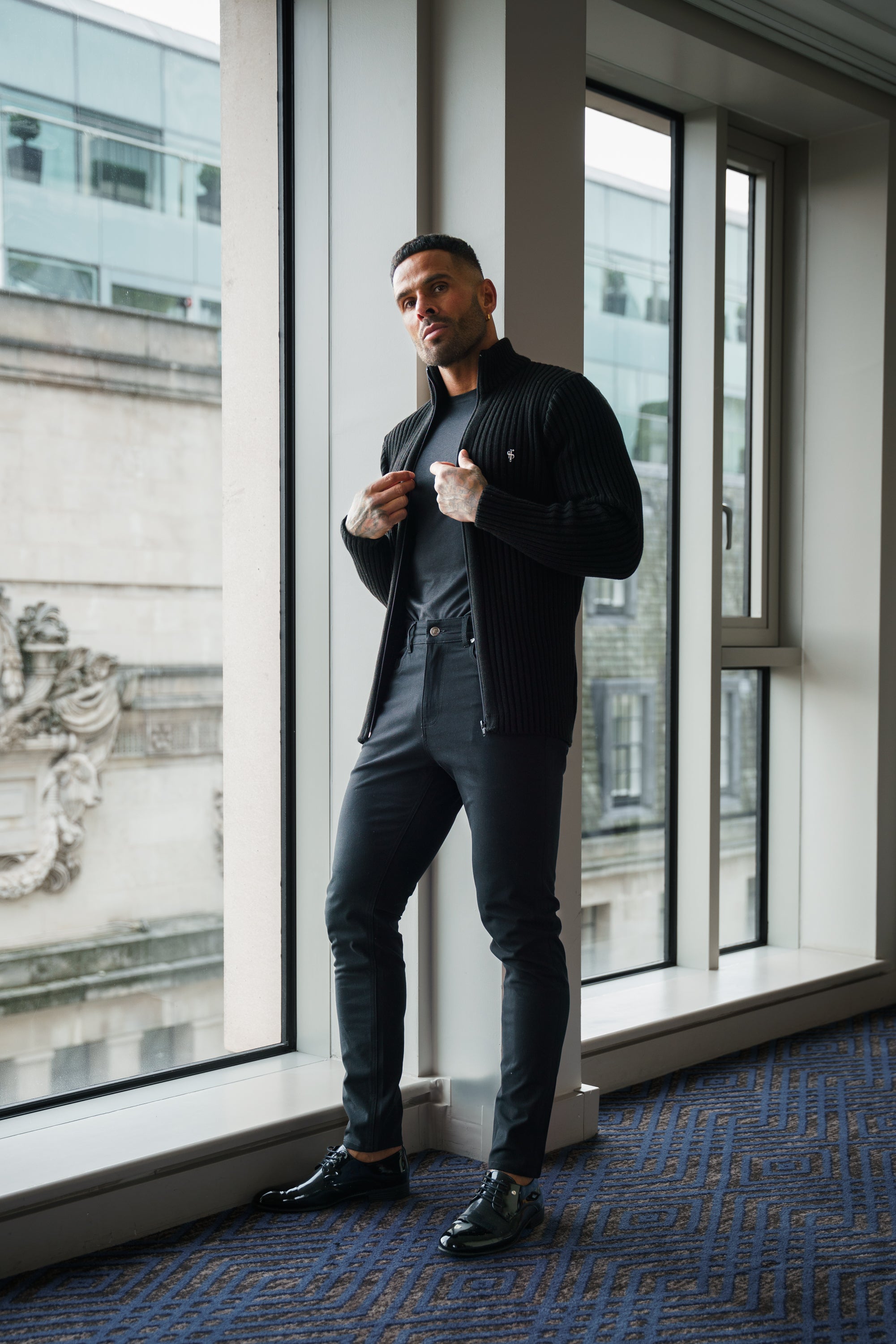 Chunky Black Ribbed  Zipped Cardigan - FSJ068