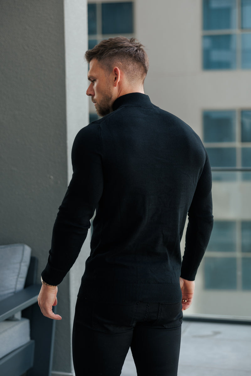 FS Black Funnel Neck Knitted Jumper With FS Branding -  FSN186