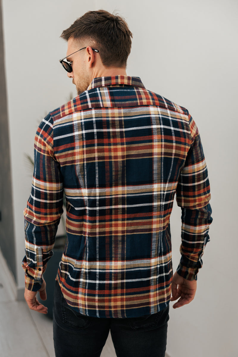 Father Sons Navy / Tan Check Shacket With Double Pockets - FS1197