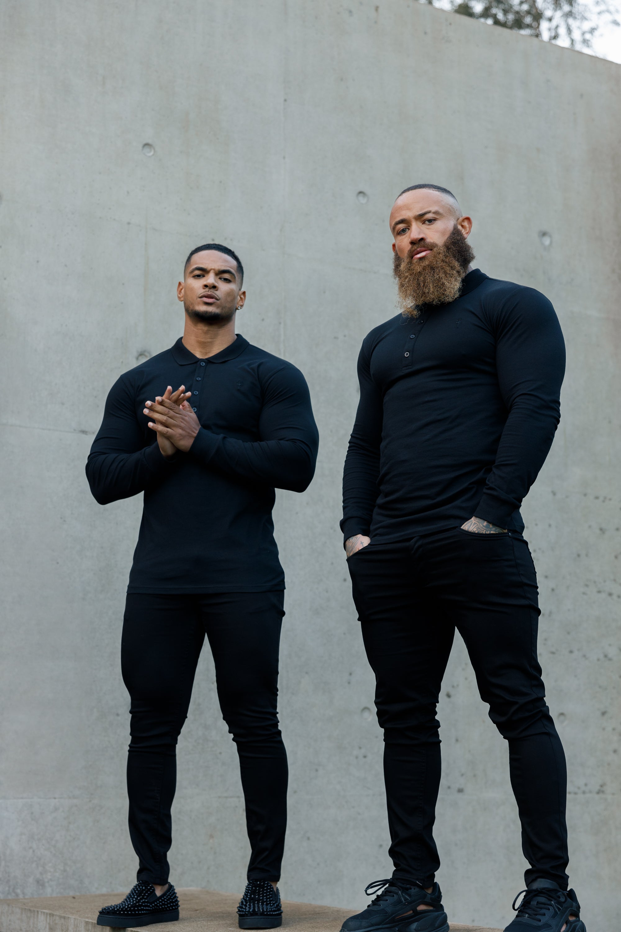Classic Black Tonal  Polo Long Sleeve Shirt - FSH857
