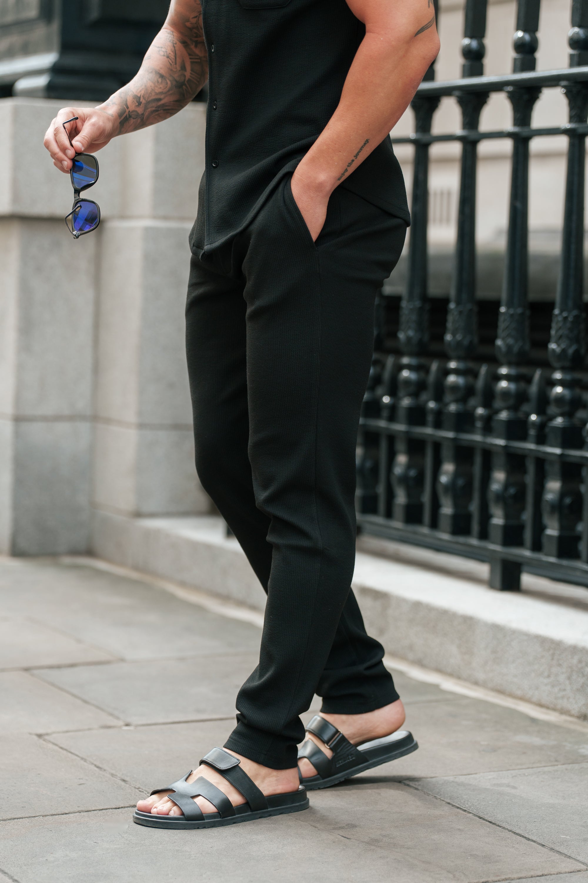 Jersey Cord Slim Black Trousers - FSR016