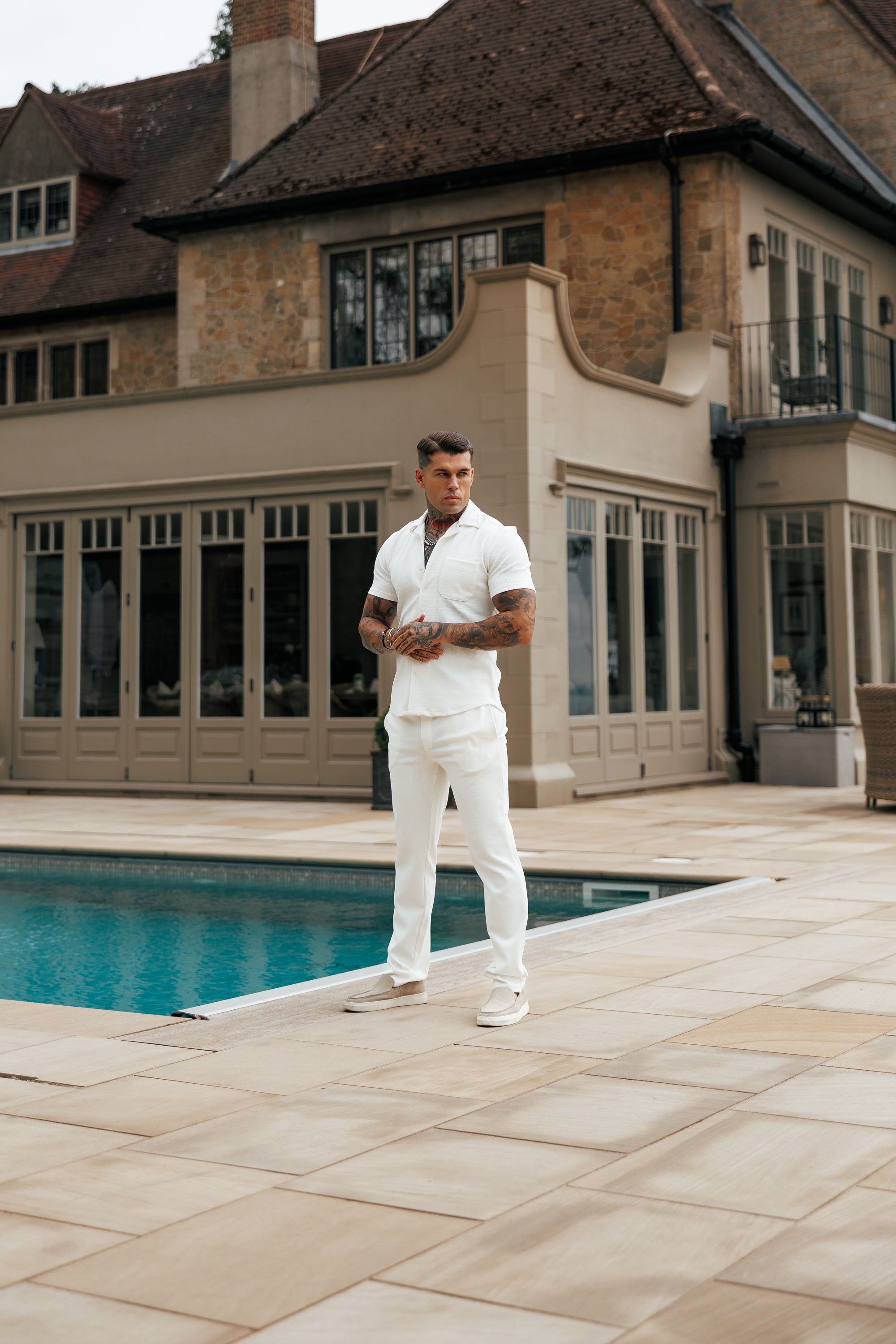 Jersey Cord Stretch White Revere Shirt Short Sleeve - FSR017