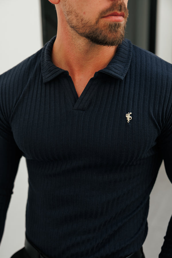 Father Sons Classic Dark Navy / Silver Ribbed Revere Long Sleeve - FSH1428 (PRE ORDER 18TH DECEMBER)