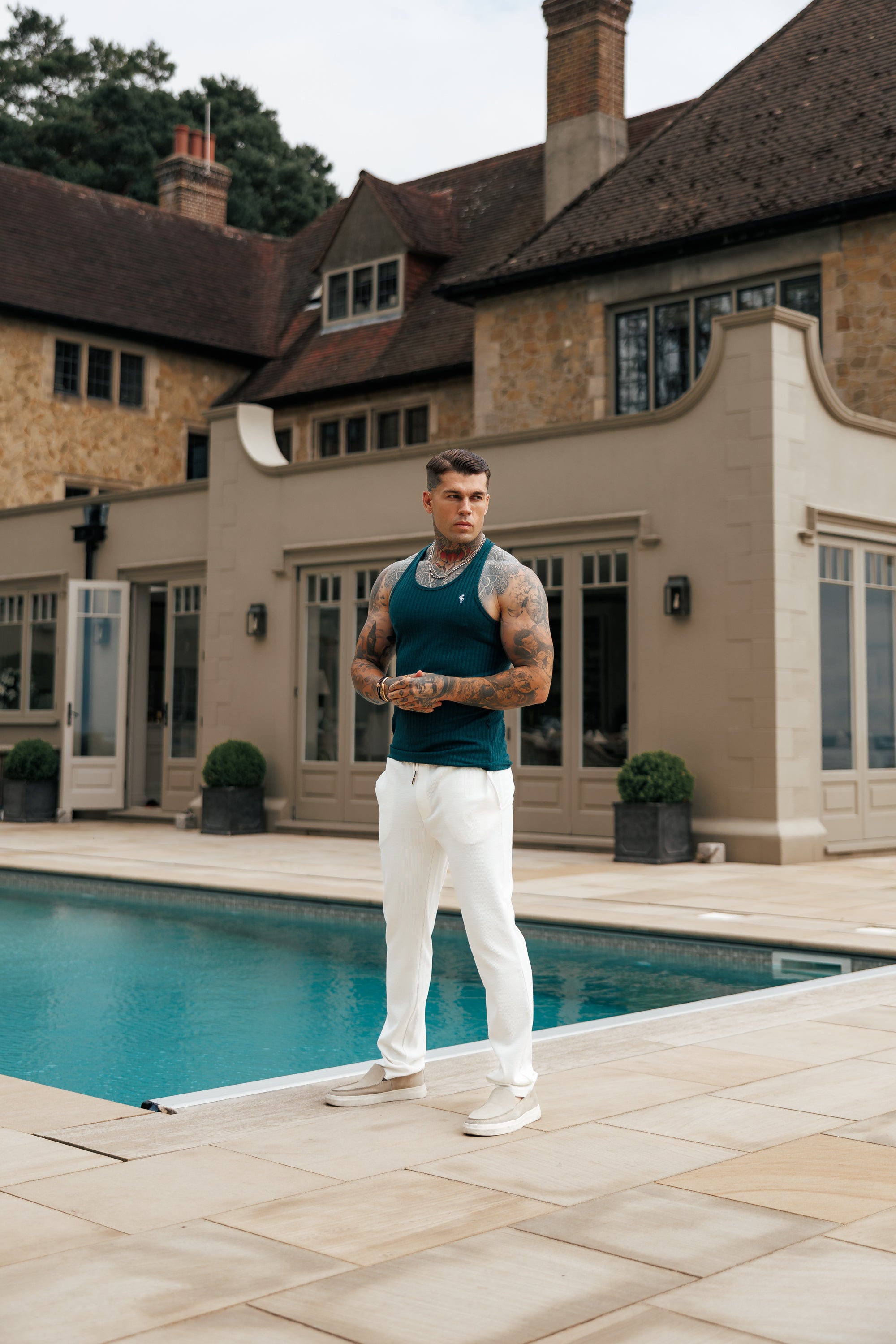 Forest Green / White Ribbed Knit Super Slim Vest - FSH1327