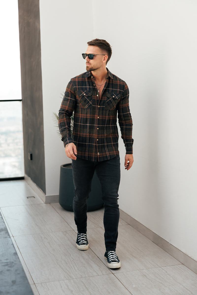 Father Sons Brown Check Shacket With Double Pockets - FS1196