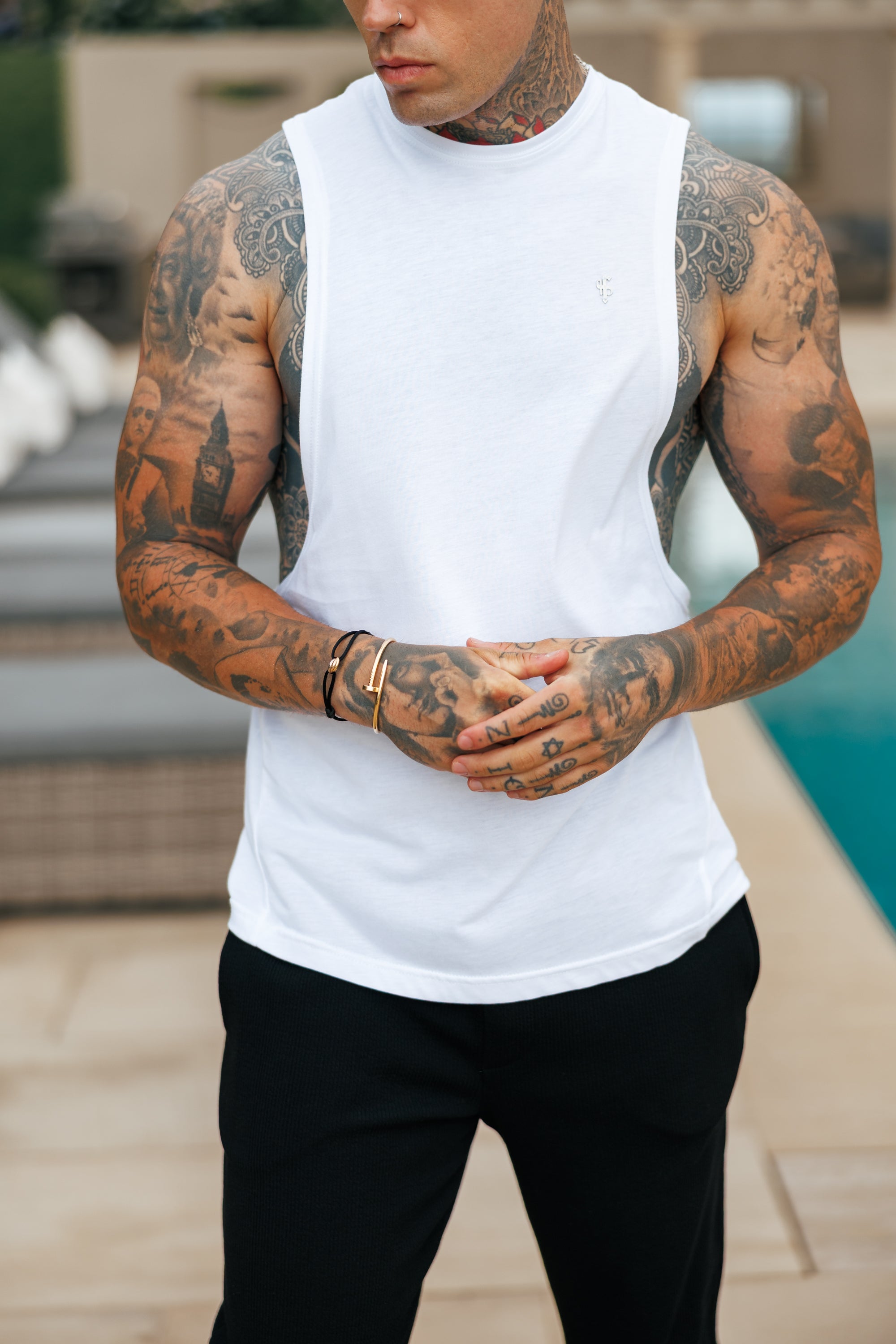 Bamboo Dropped Armhole White / Silver Vest - FSH1377