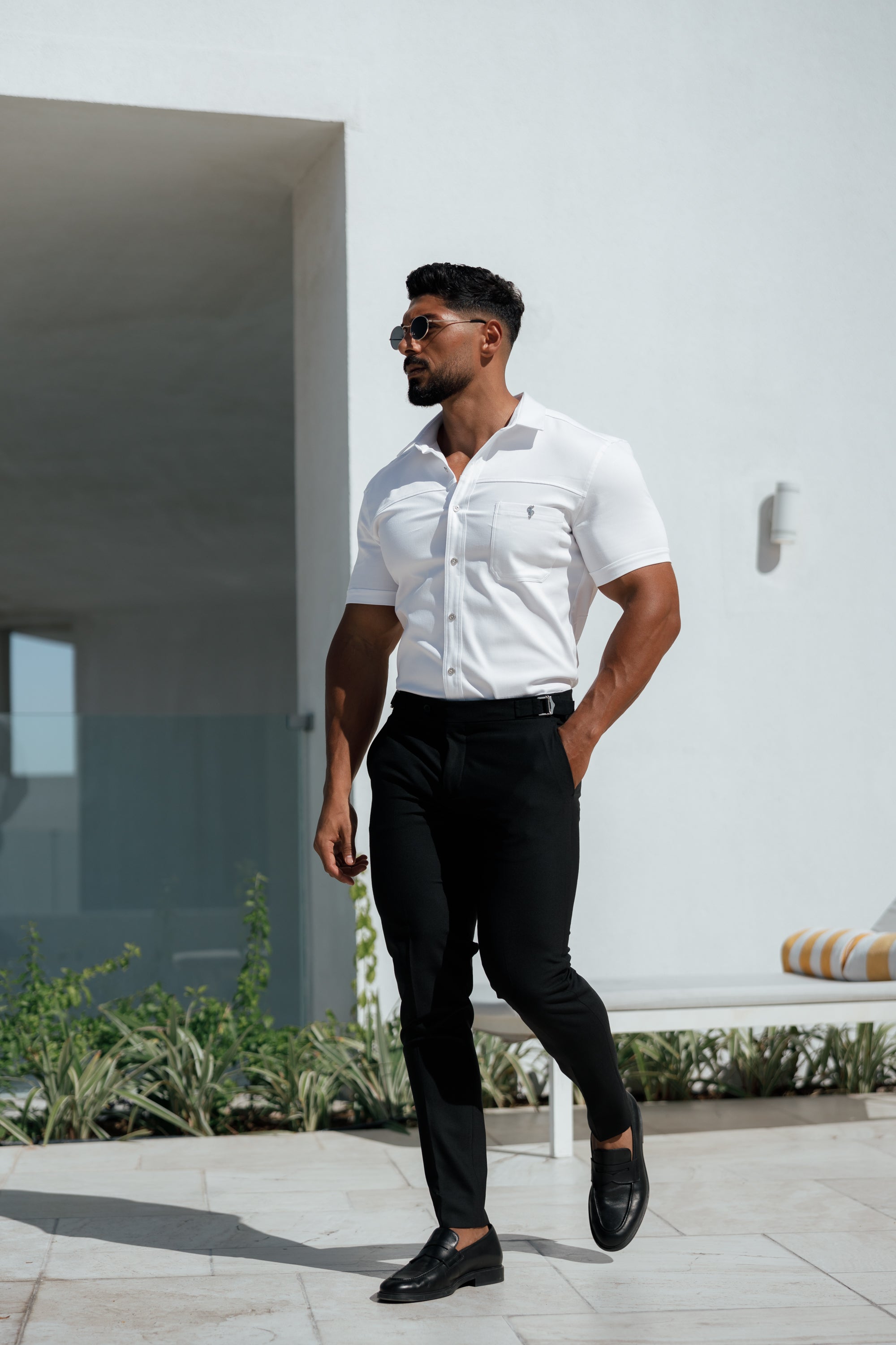 Father Sons Slim Formal Black Stretch Pants With Silver Waist Adjusters - FST013