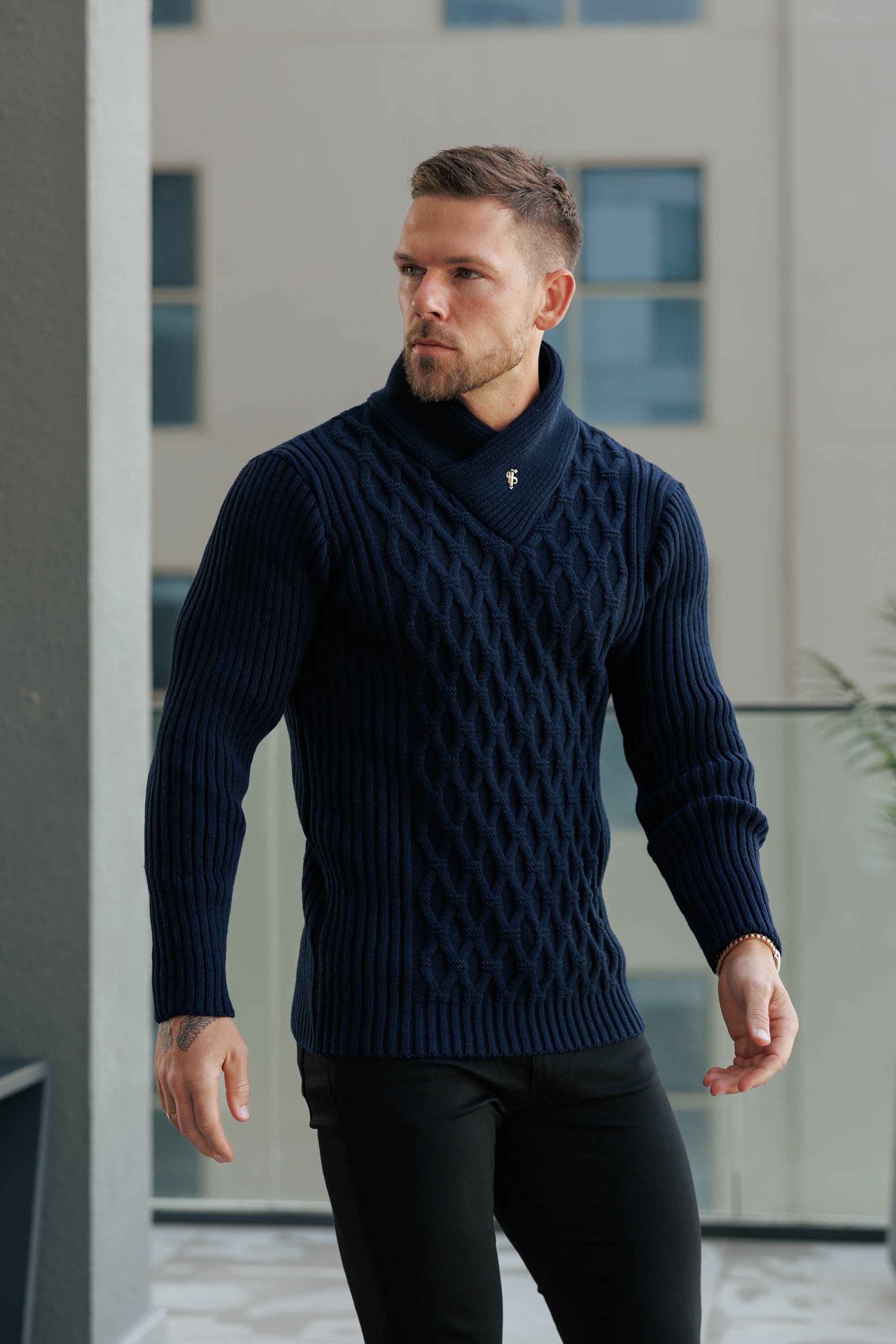 Father Sons Chunky Cable Knit Navy Sweater-  FSJ060