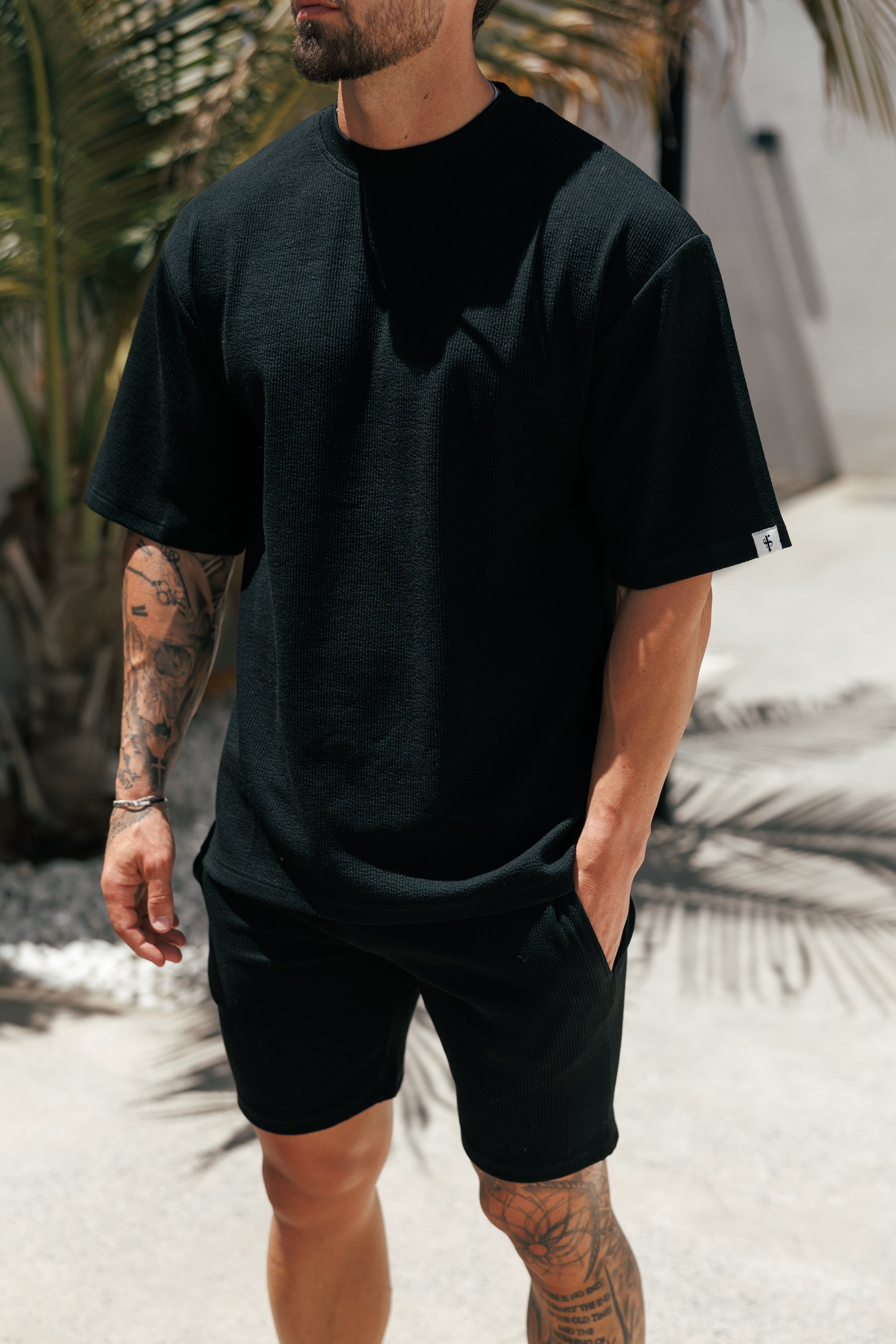 Jersey Cord Black Oversized T-Shirt - FSR102  (PRE ORDER 18TH JULY)