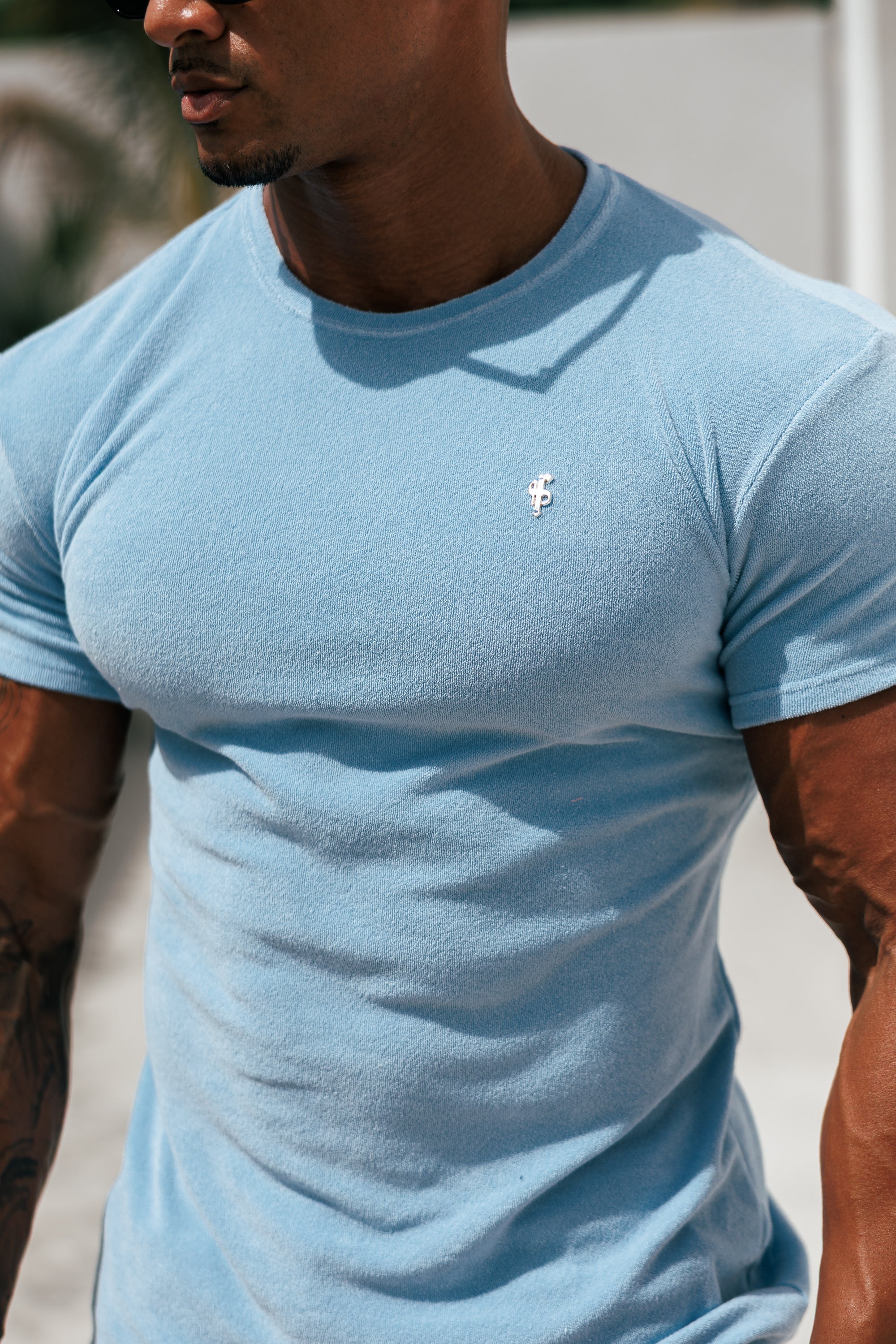 Light Blue Towelling Crew T Shirt - FSH660