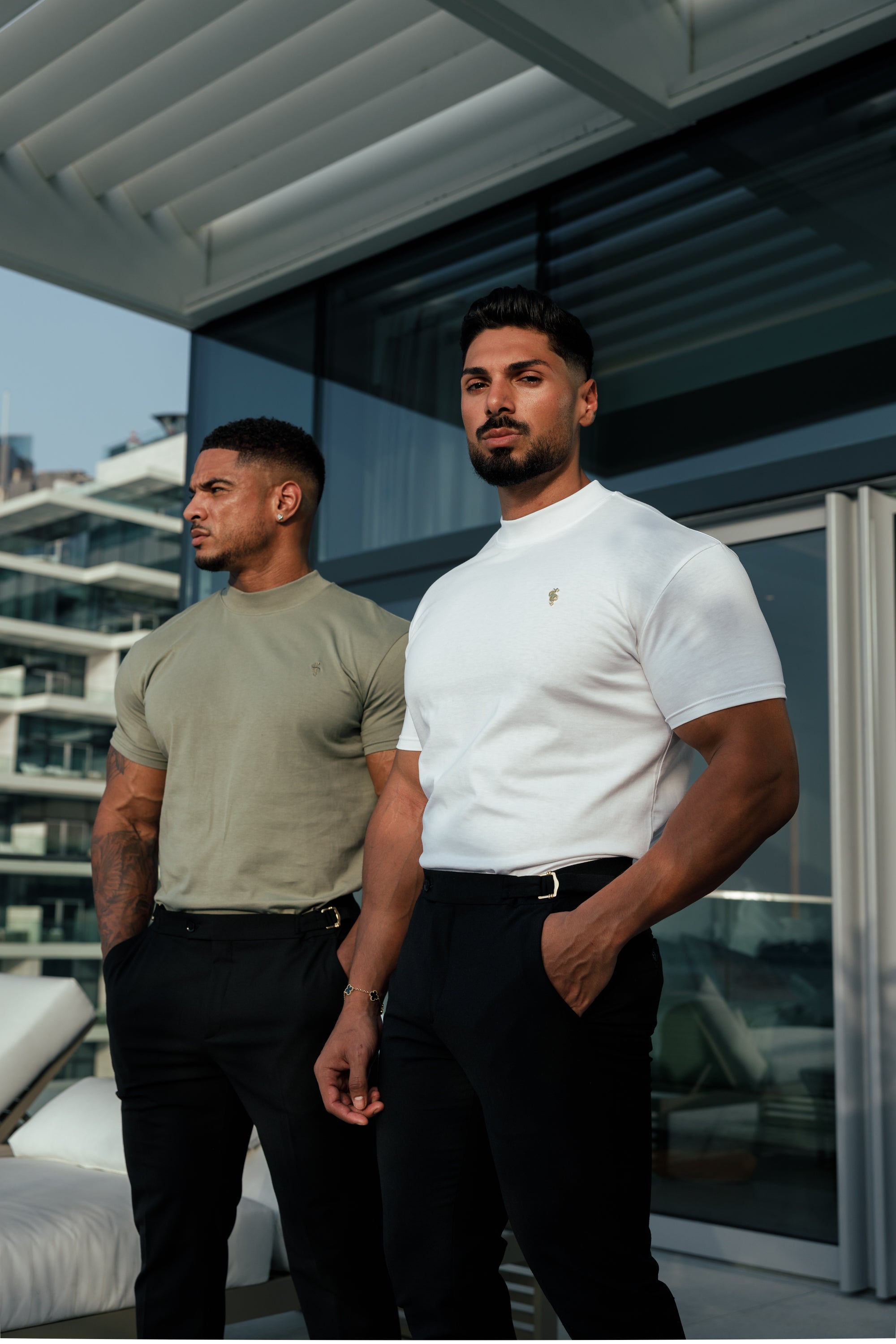 Ribbed High Neck Crew Short Sleeve Olive - FSH1010