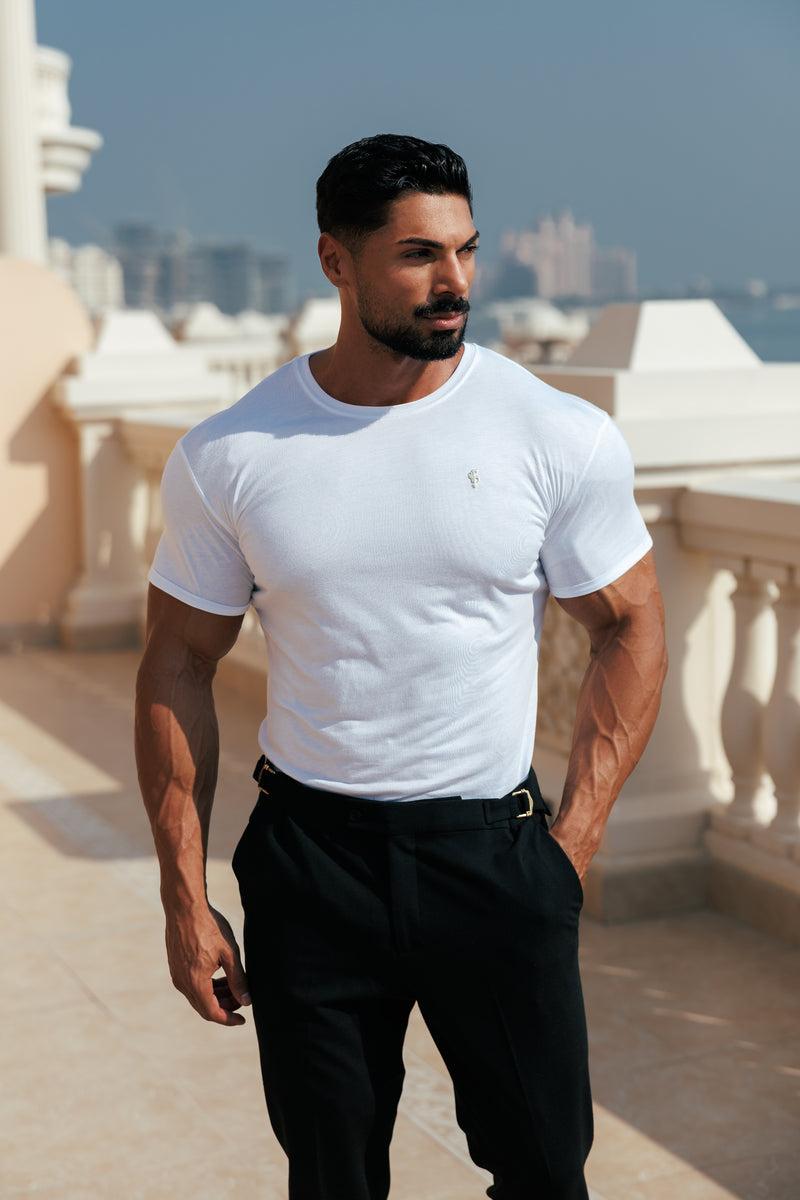 Father Sons Classic White Bamboo Crew with Gold Metal Emblem Decal FSH1381