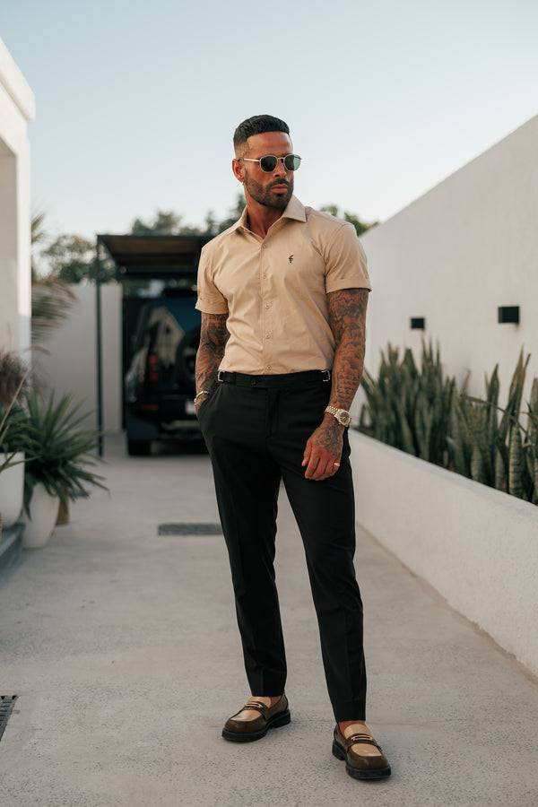 Father Sons Super Slim Stretch Beige Short Sleeve with Cutaway Collar  - FS1161