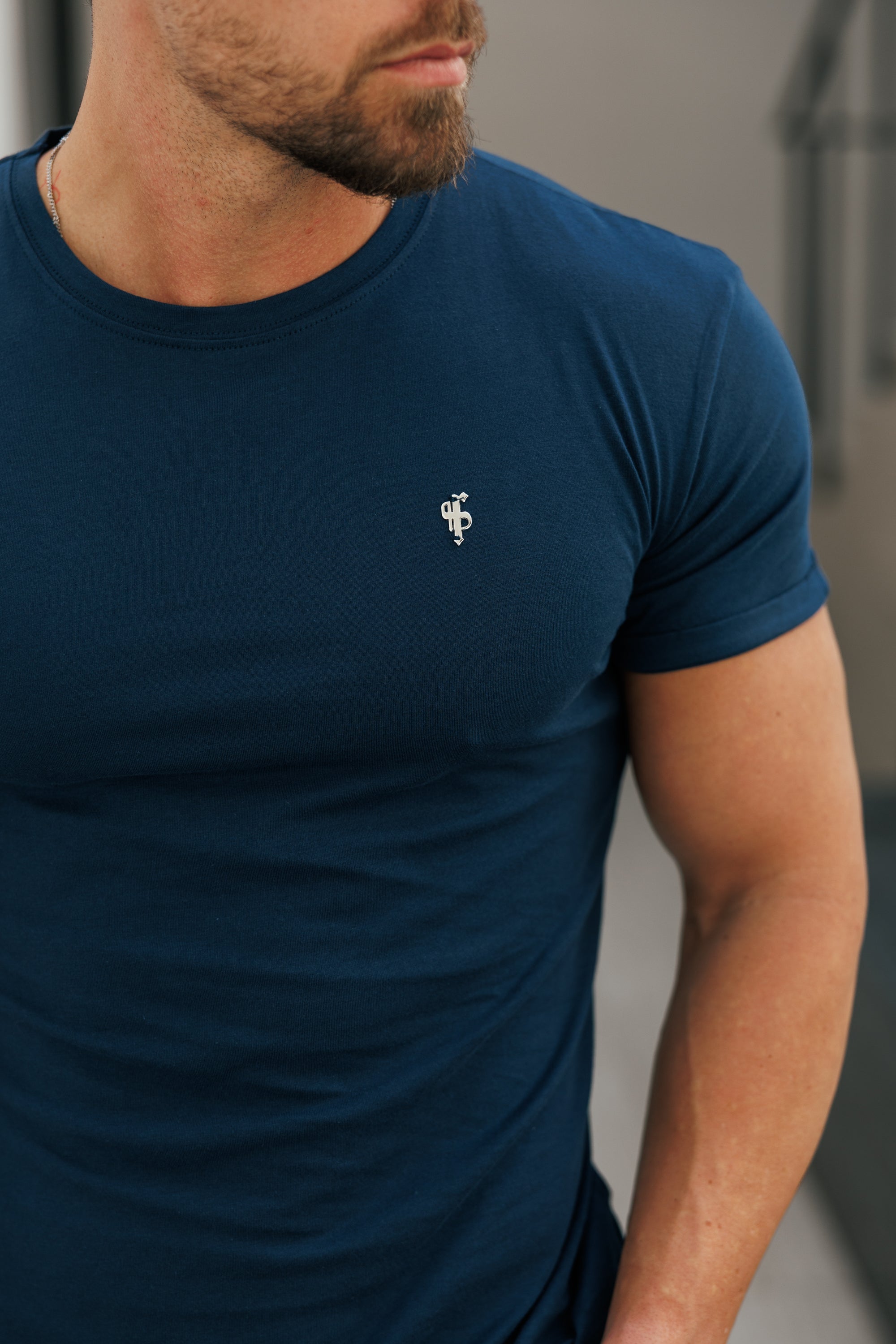 Navy / Silver Crew Tshirt with Silver Metal Emblem Decal FSH1451