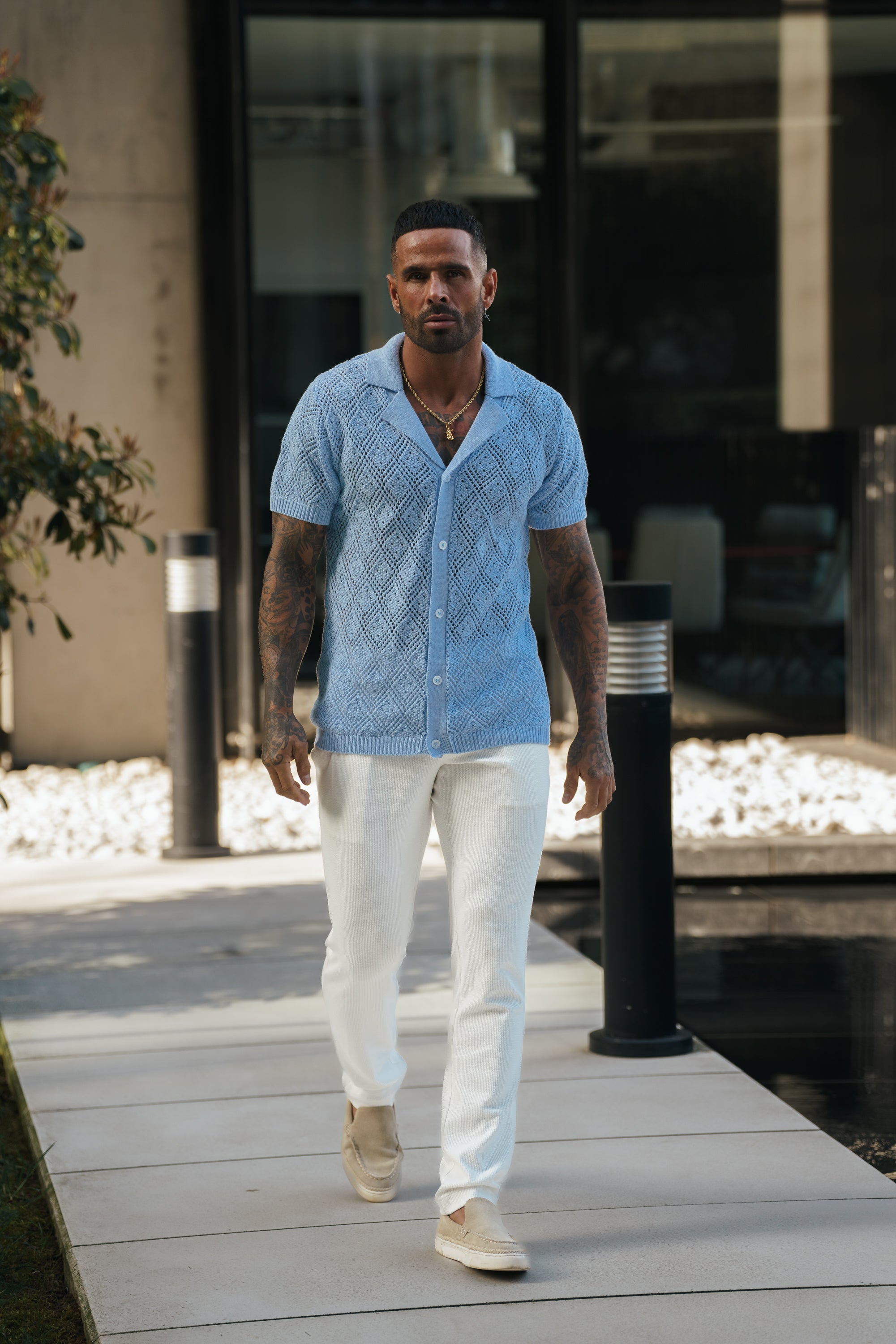 Crochet Shirt Morning Blue Short Sleeve - FSJ080