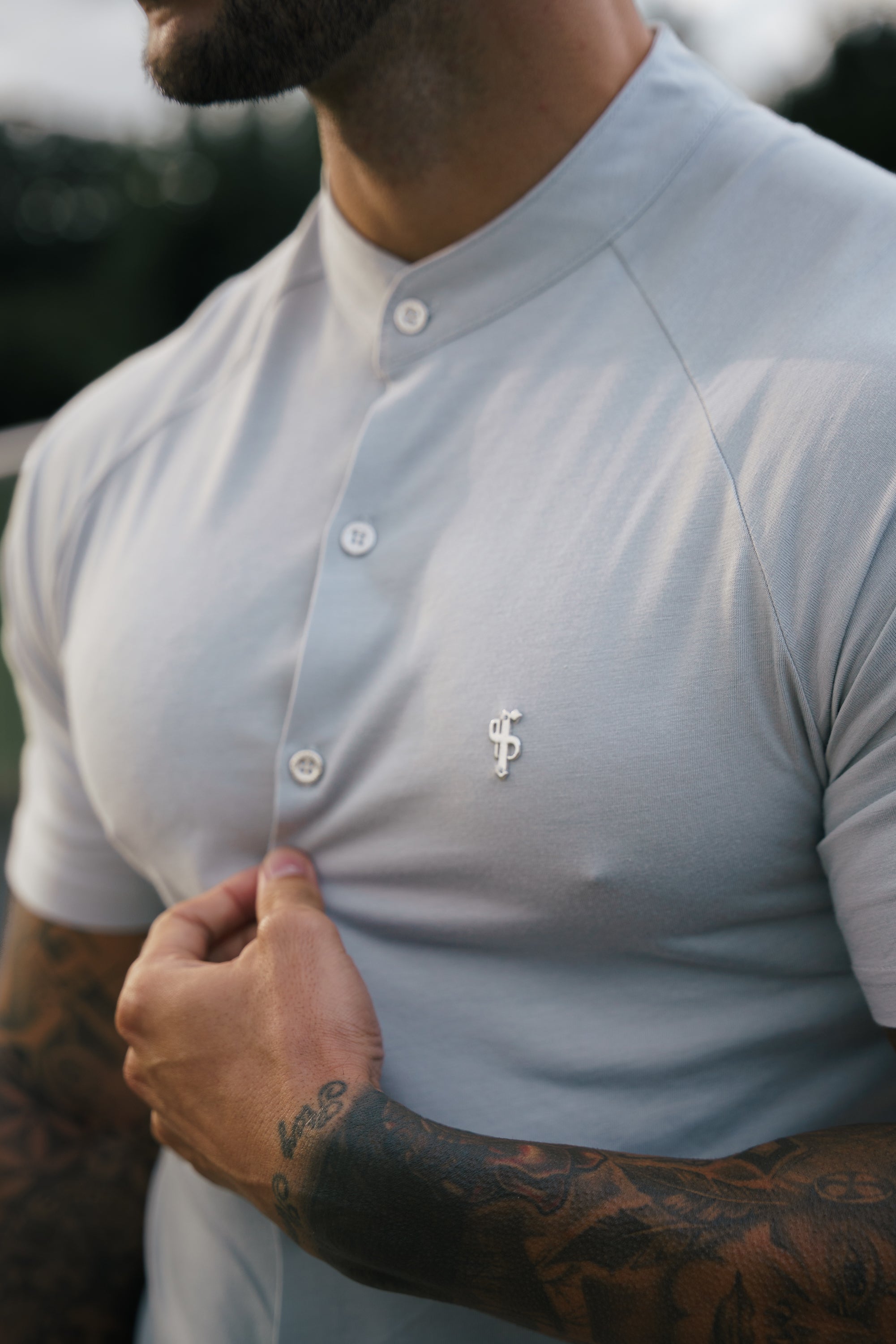 Slim Bamboo Raglan Grandad Collar Grey - FSH1155