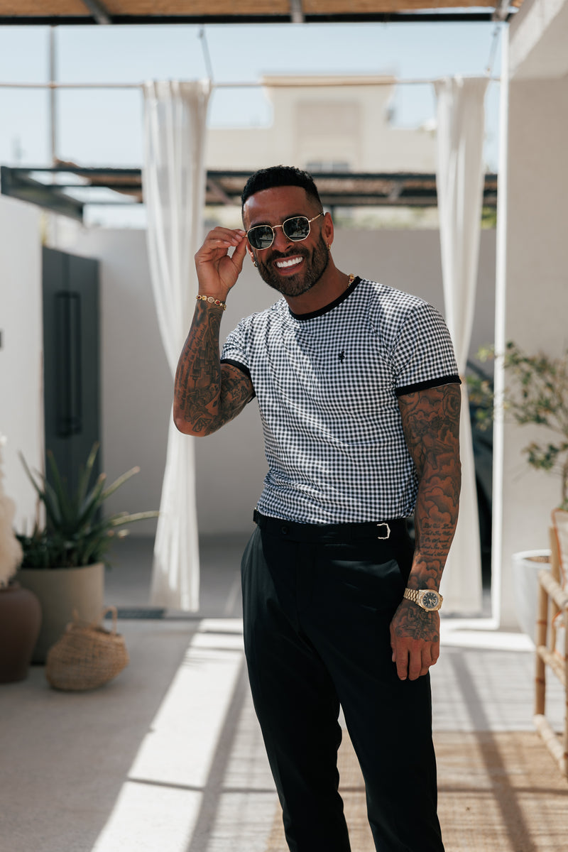 Father Sons Printed Black / White Check Fitted T Shirt - FSH1238 (PRE ORDER 16TH MAY)