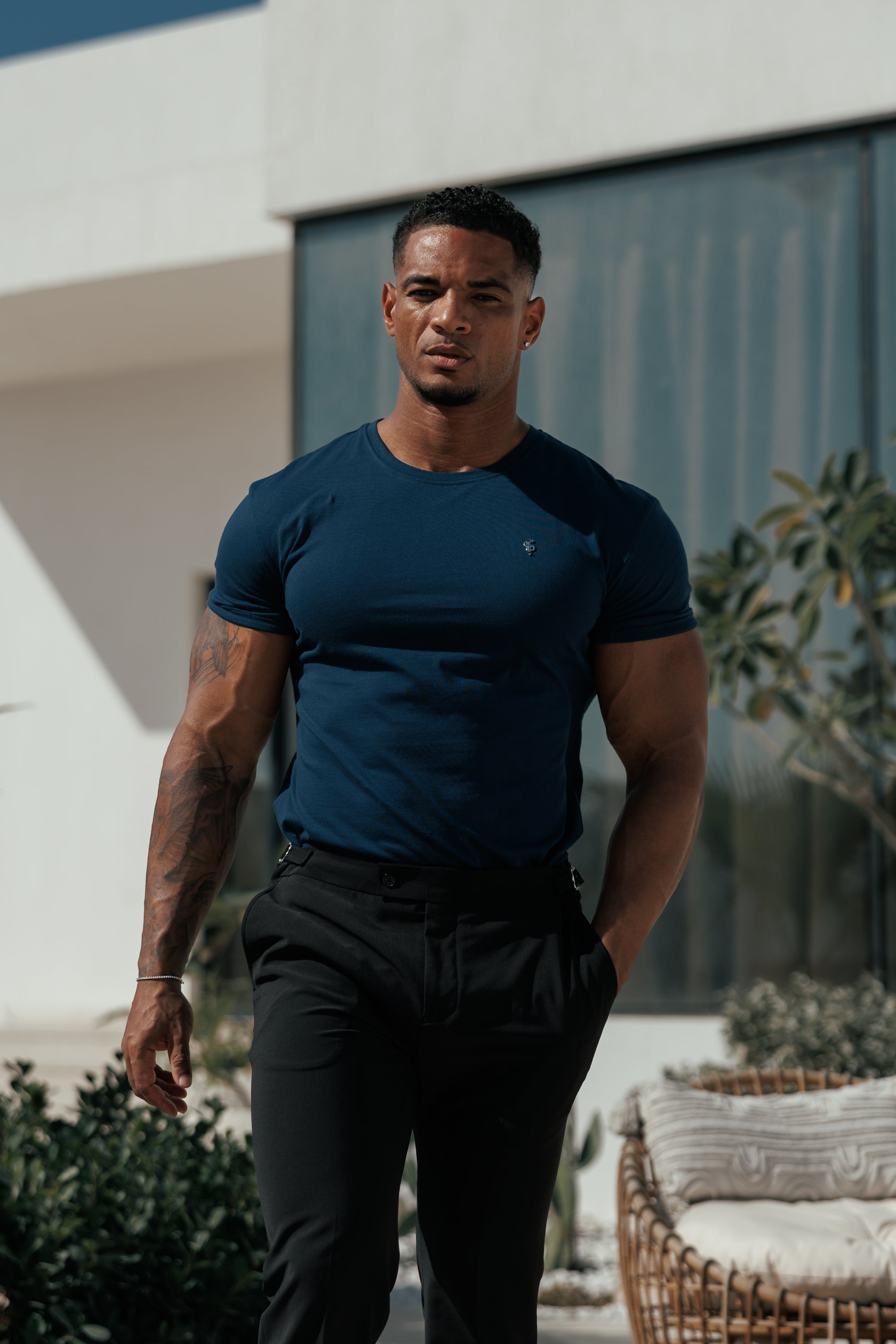 Navy / Silver Crew Tshirt with Silver Metal Emblem Decal FSH1451