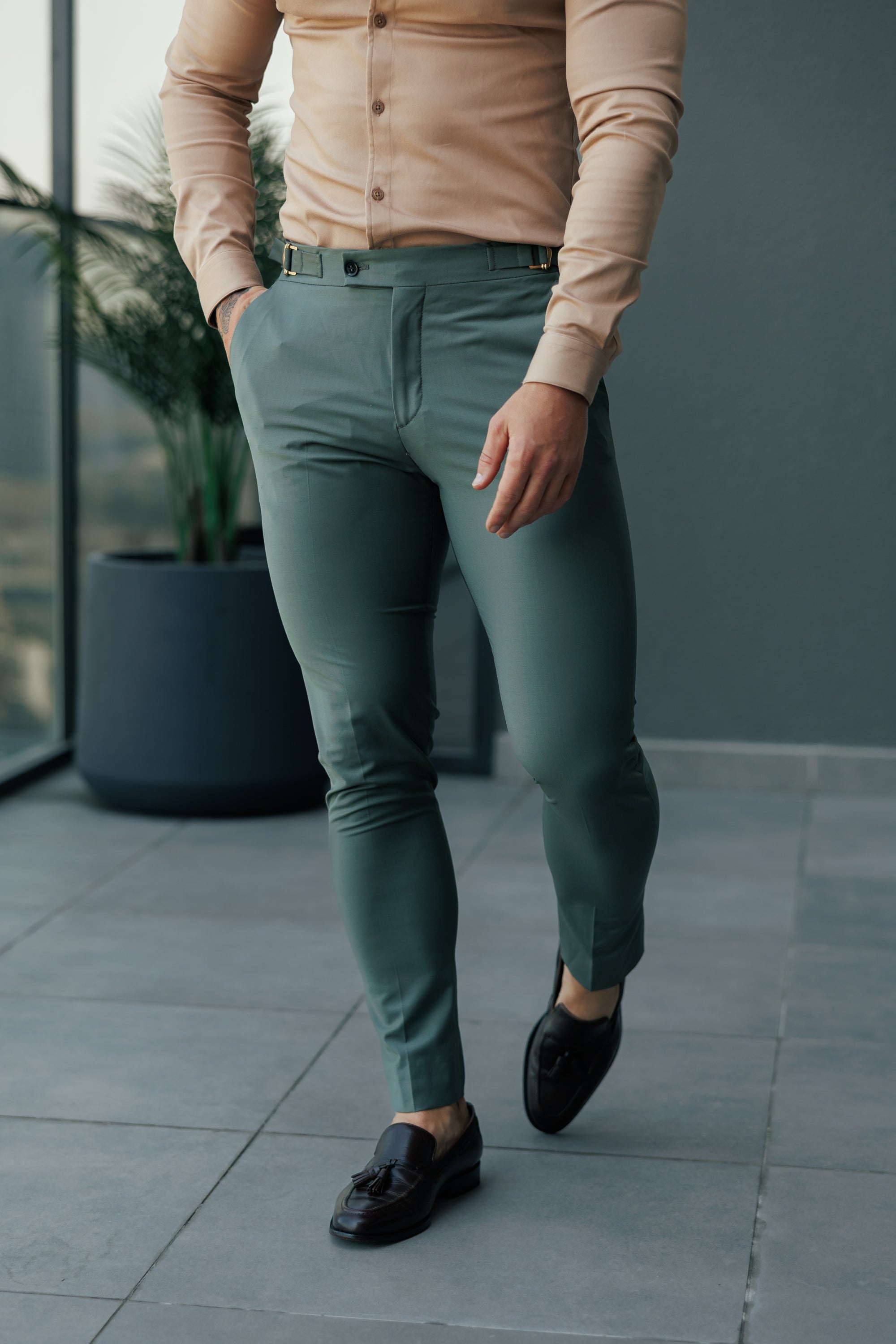 Father Sons Slim Formal Khaki Stretch Pants with Side Adjusters - FST026 