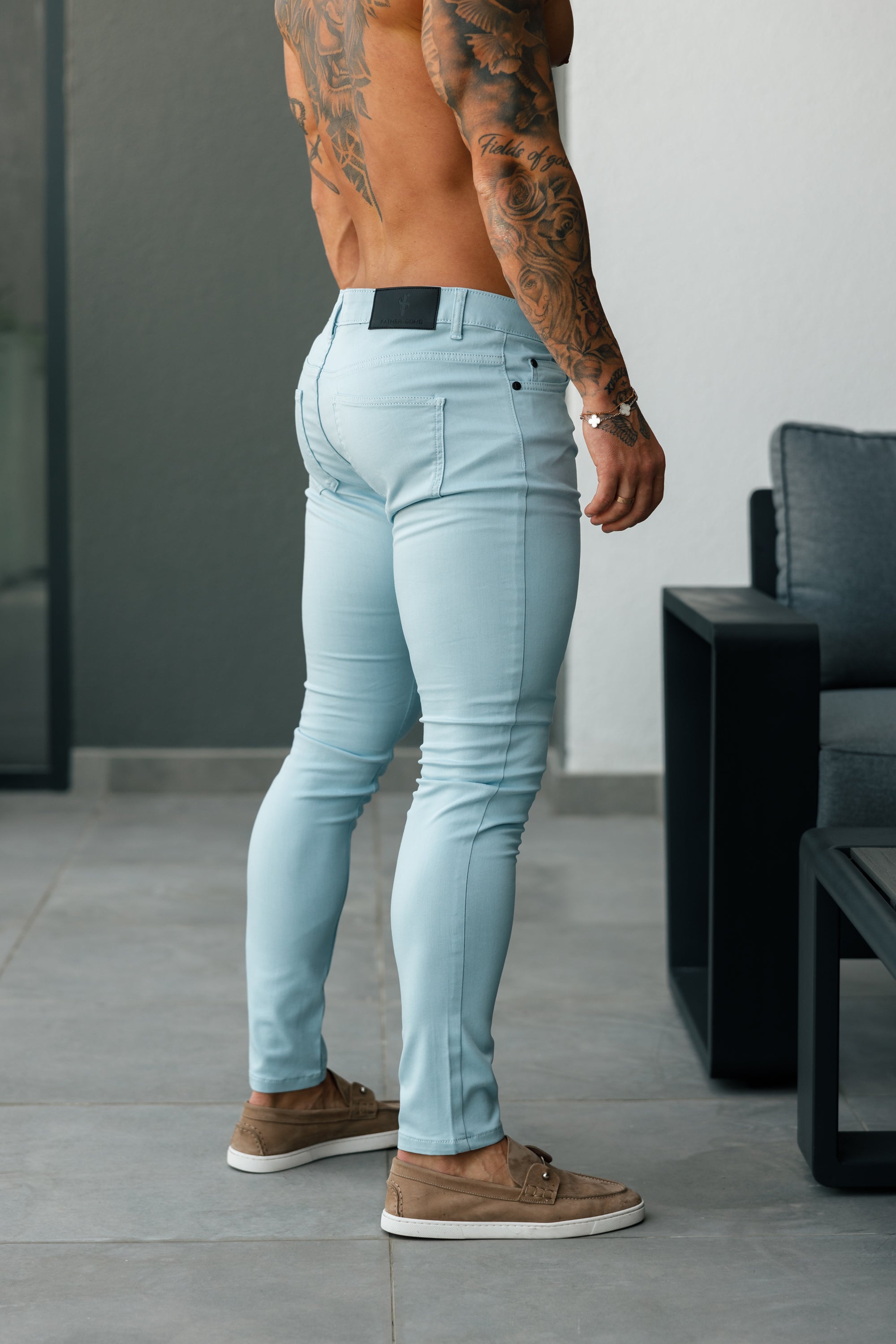 FS Slim Stretch Pale Blue Sateen Pants - FSH1147