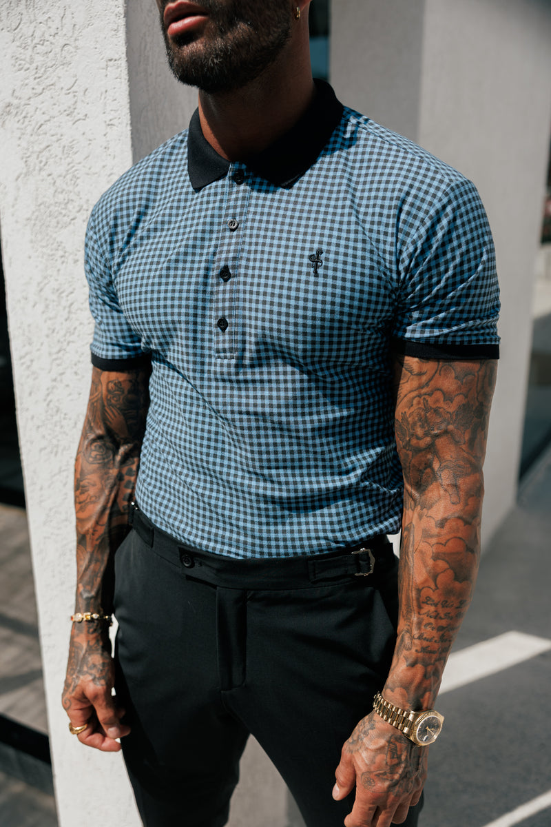 Father Sons Black / Blue Printed Check Polo Shirt - FSH1262 (PRE ORDER 30TH MAY)