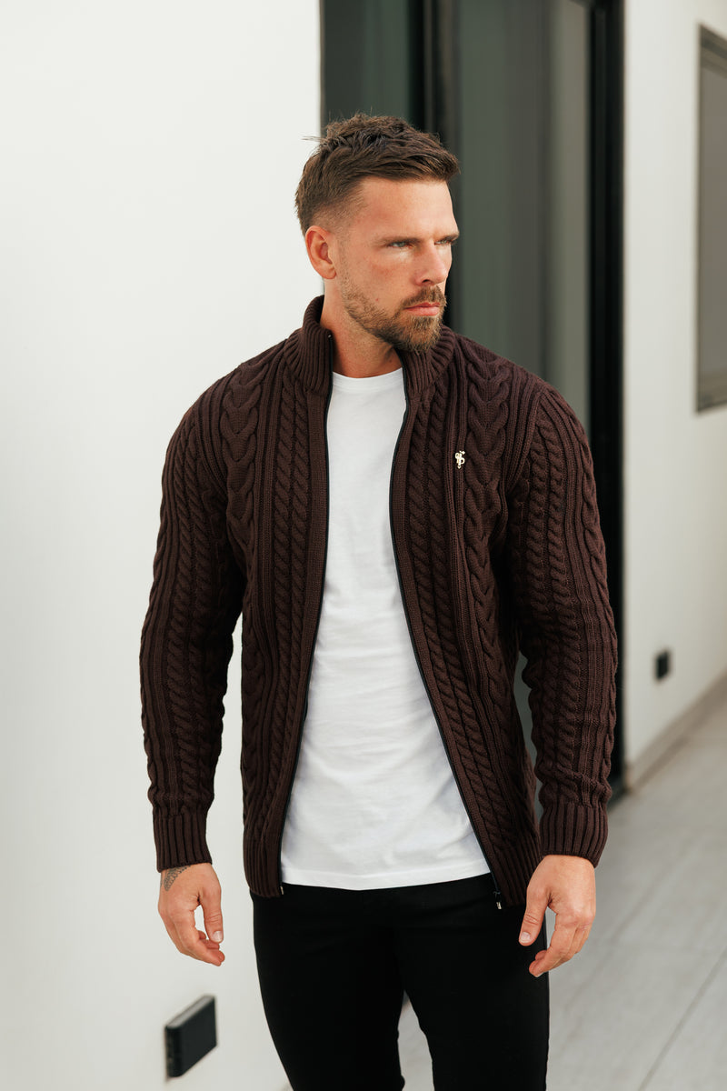 Father Sons Funnel Neck Full Zip Cardigan Brown -  FSJ142 (PRE ORDER 21ST DECEMBER)