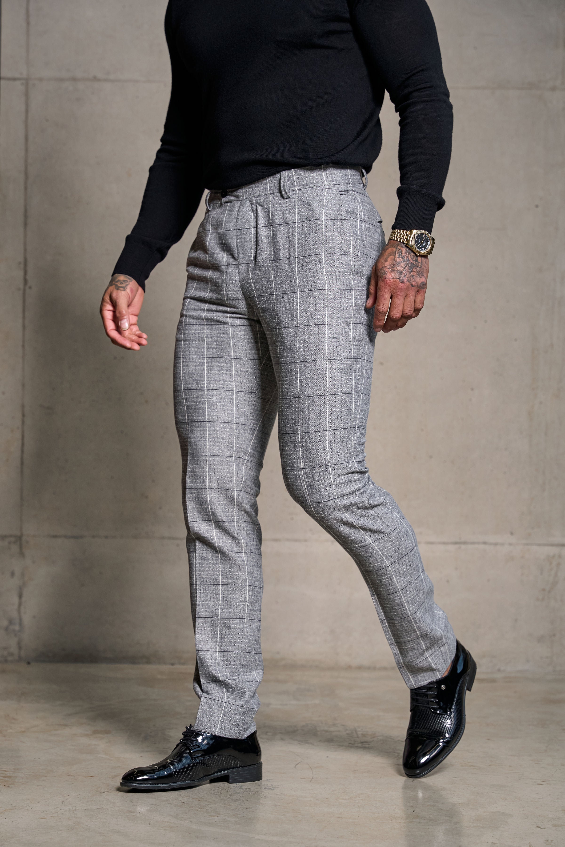 Father Sons Relaxed Formal Grey / White Check Pants - FSTR013 
