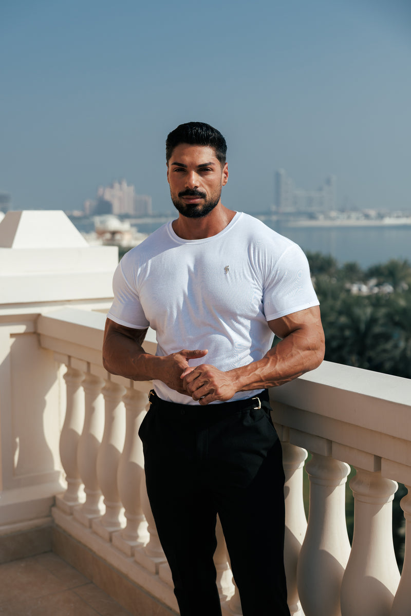 Father Sons Classic White Bamboo Crew with Gold Metal Emblem Decal FSH1381