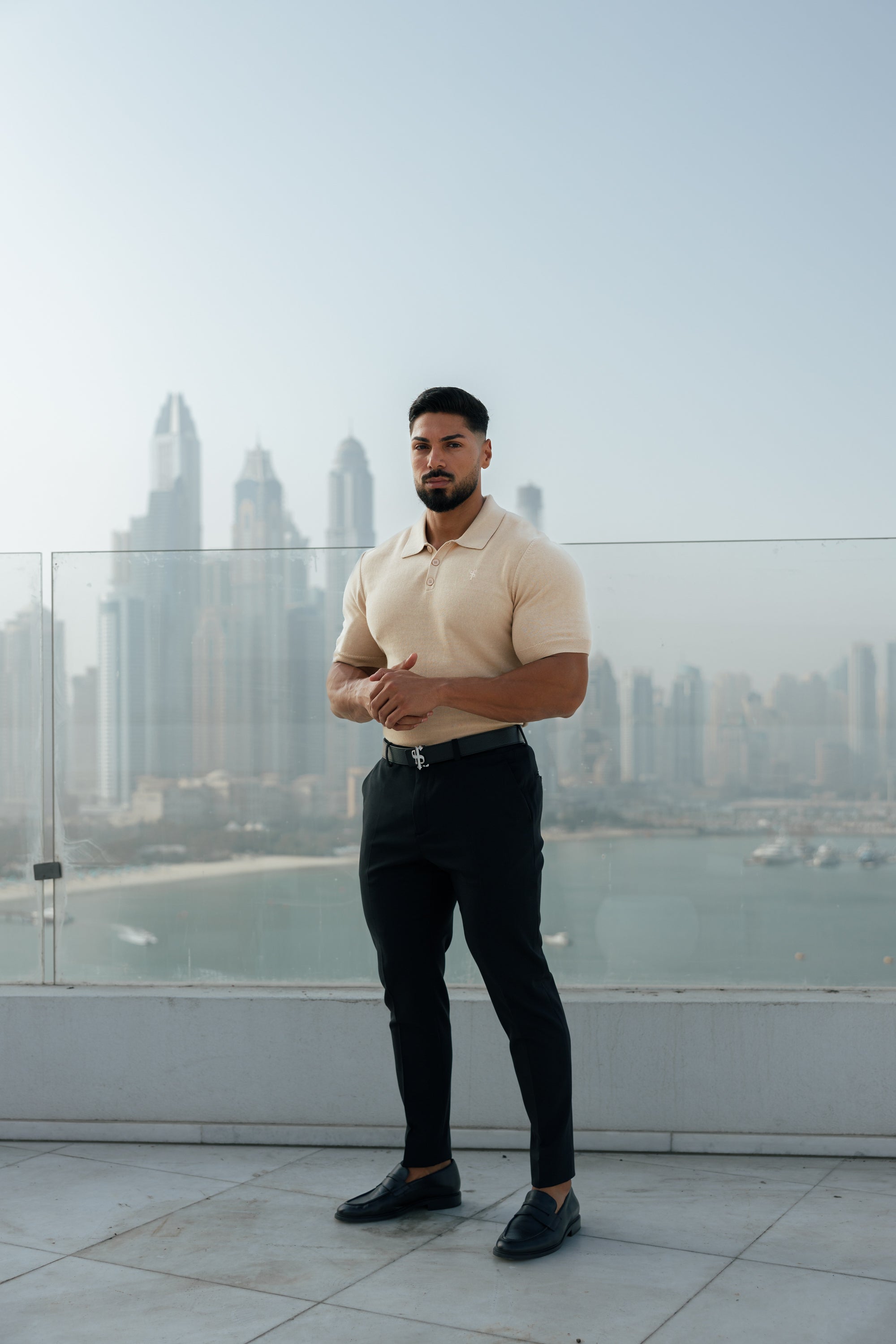 Classic Plain Beige Knitted Polo Short Sleeve - FSN111