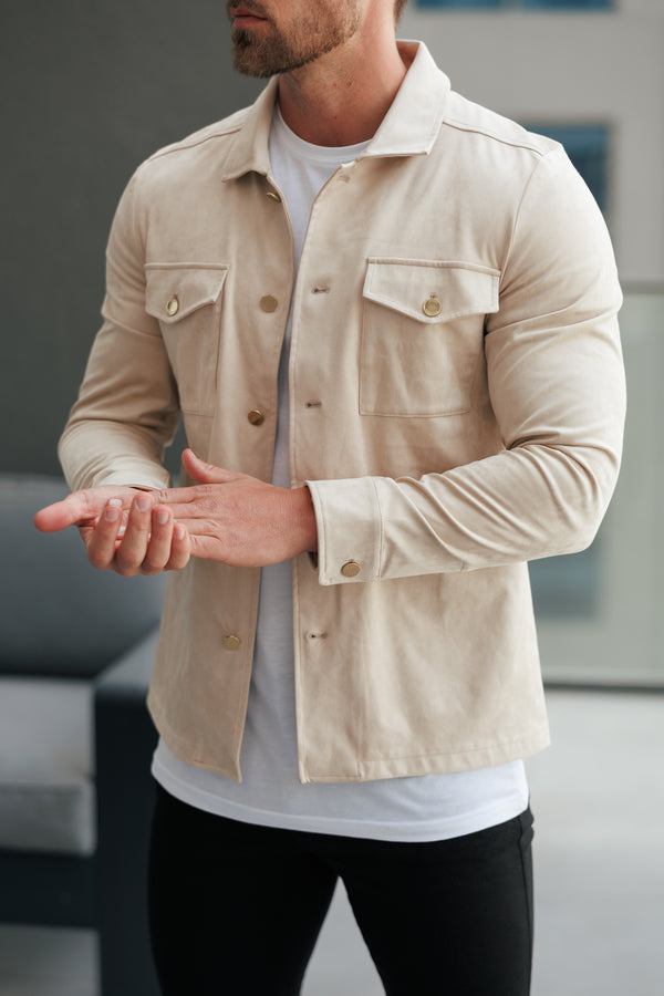 FS Suede Feel Button Up Jacket Beige / Gold - FSN219