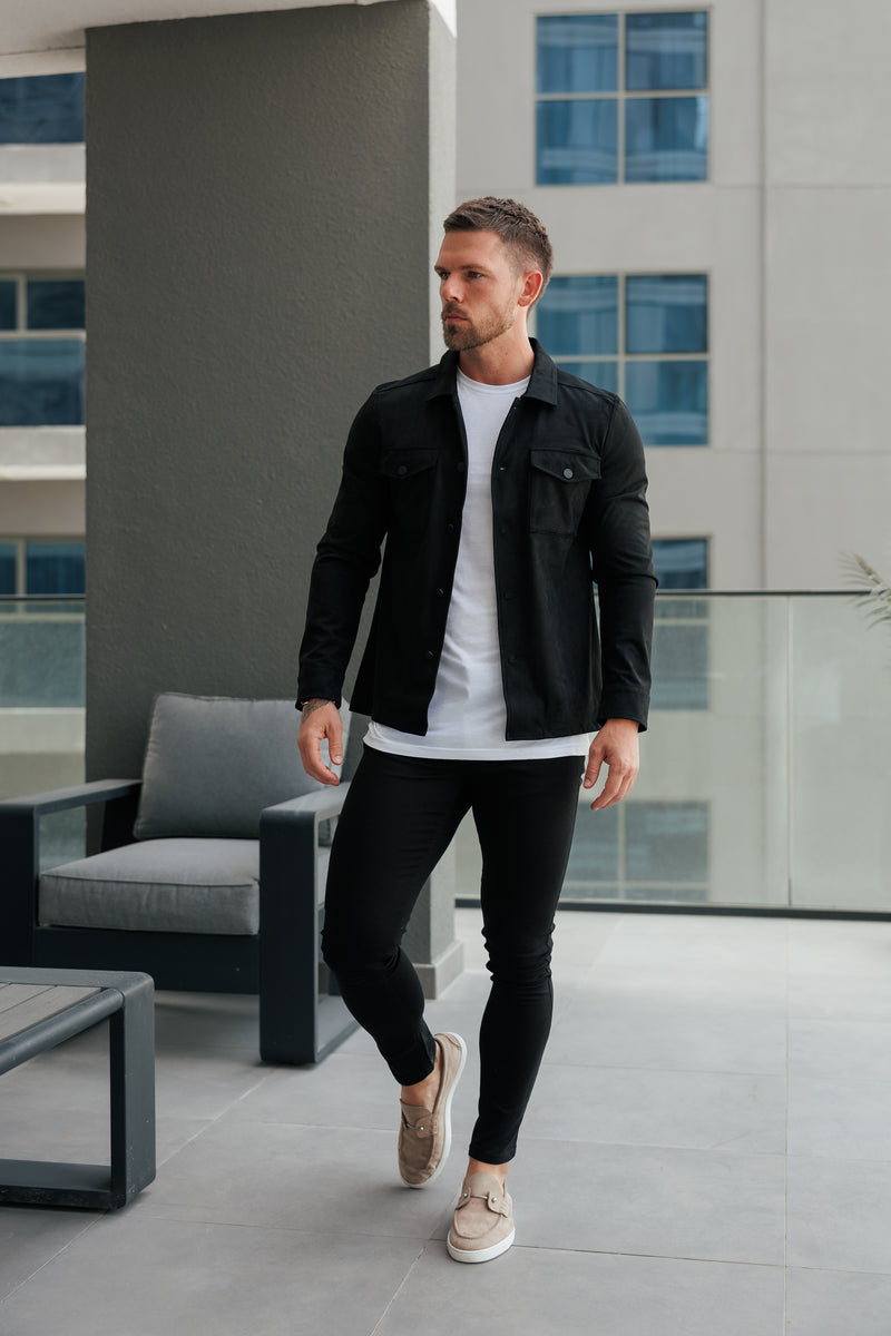 FS Suede Feel Button Up Jacket Black - FSN218