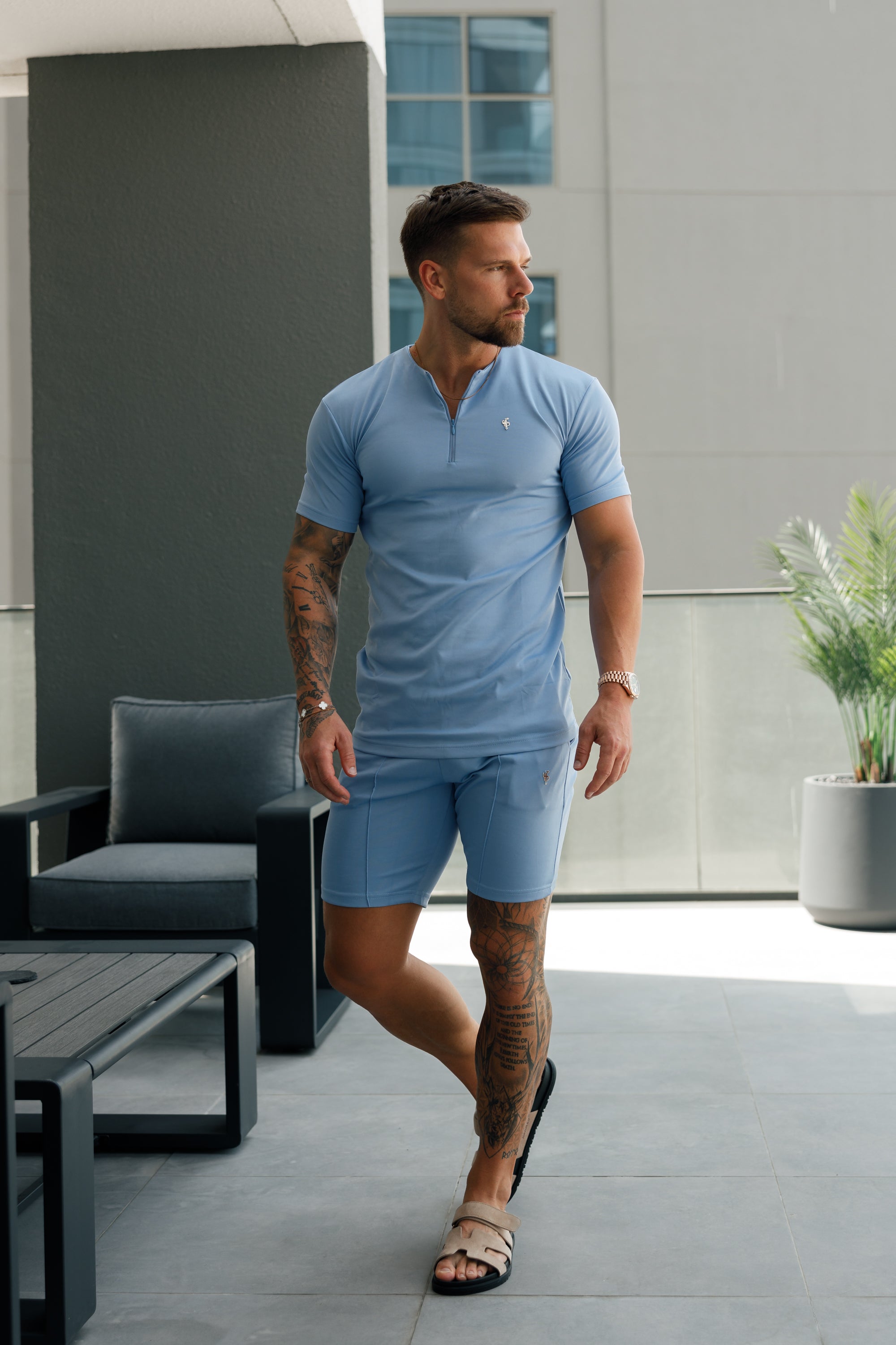 Scuba Light Blue / Silver Elasticated Drawstring Pintuck Shorts - FSH1118