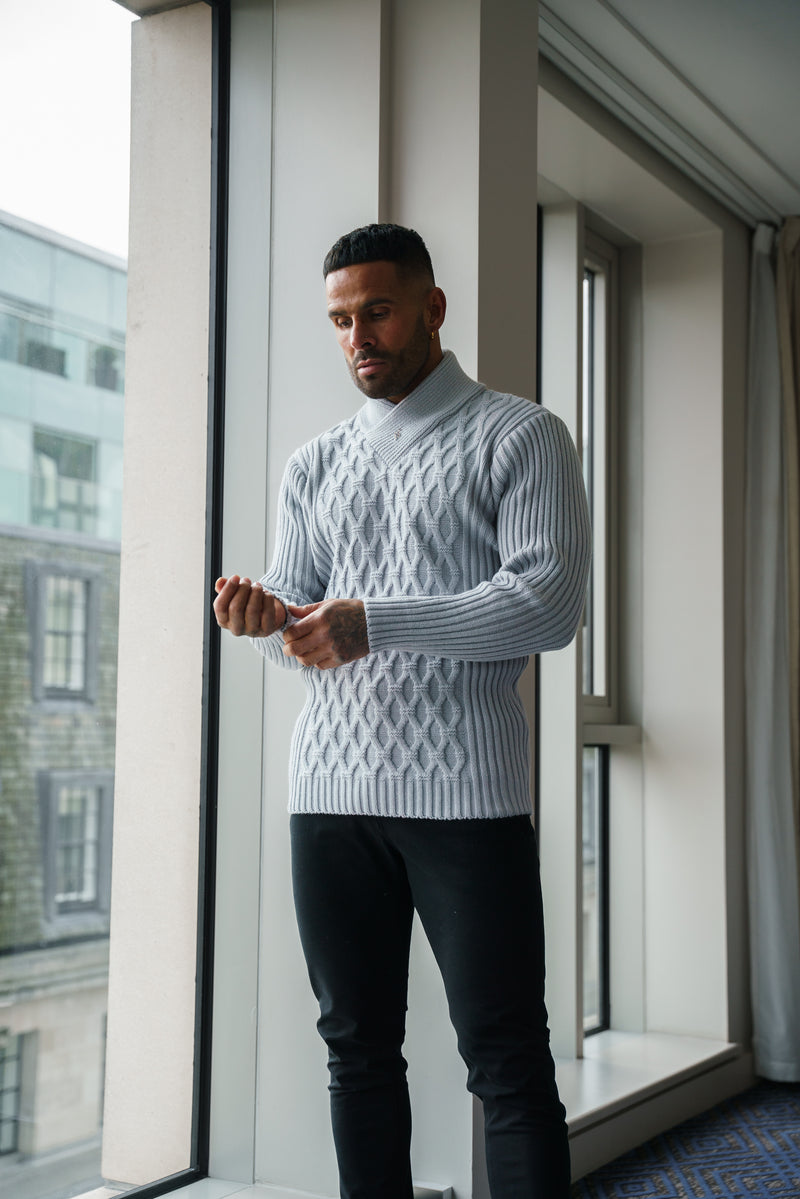 Father Sons Chunky Cable Knit Cop Grey Sweater - FSJ064