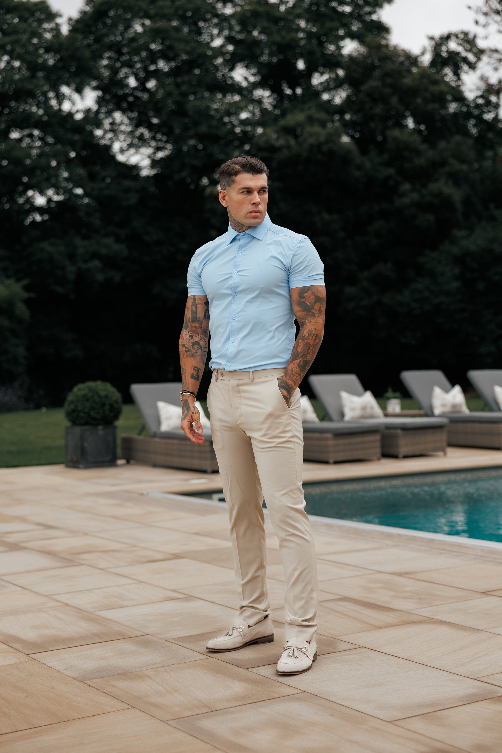 Muscle Fit Advanced Stretch Powder Blue Short Sleeve with Cutaway Collar  - FS1162