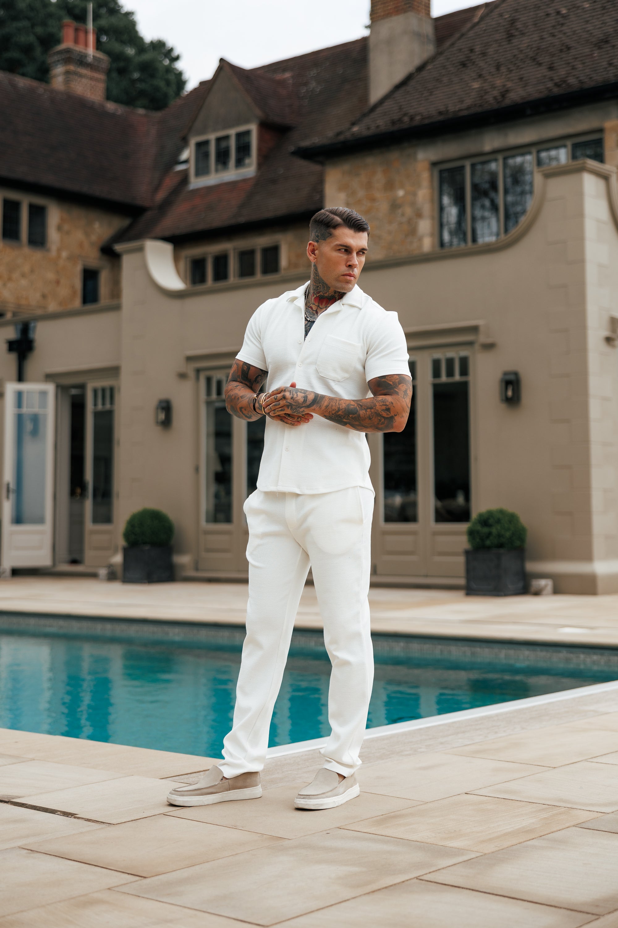 Jersey Cord Relaxed White Trousers - FSR013