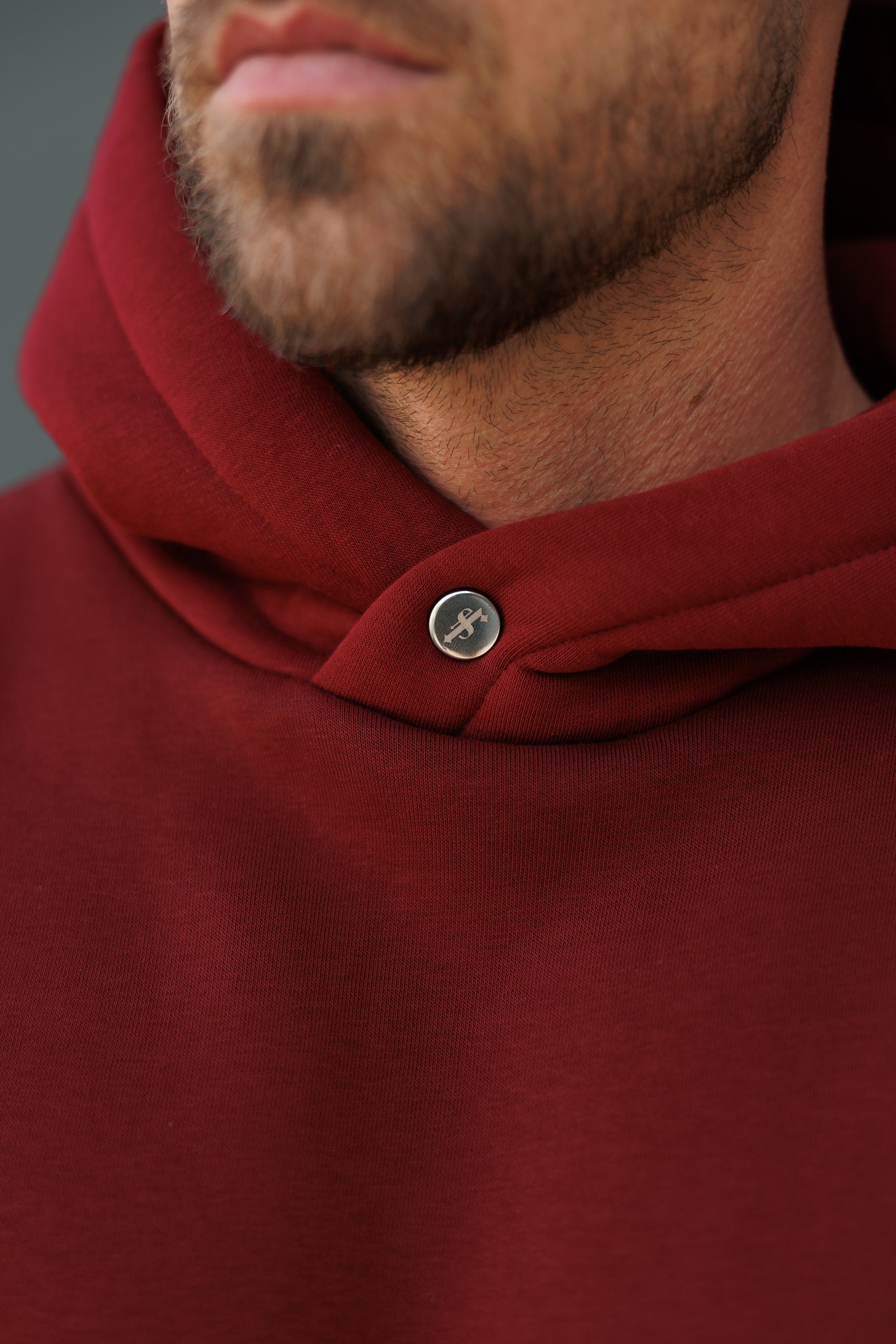 Burgundy Oversized Hoodie With Functional FS Stud - FSR008
