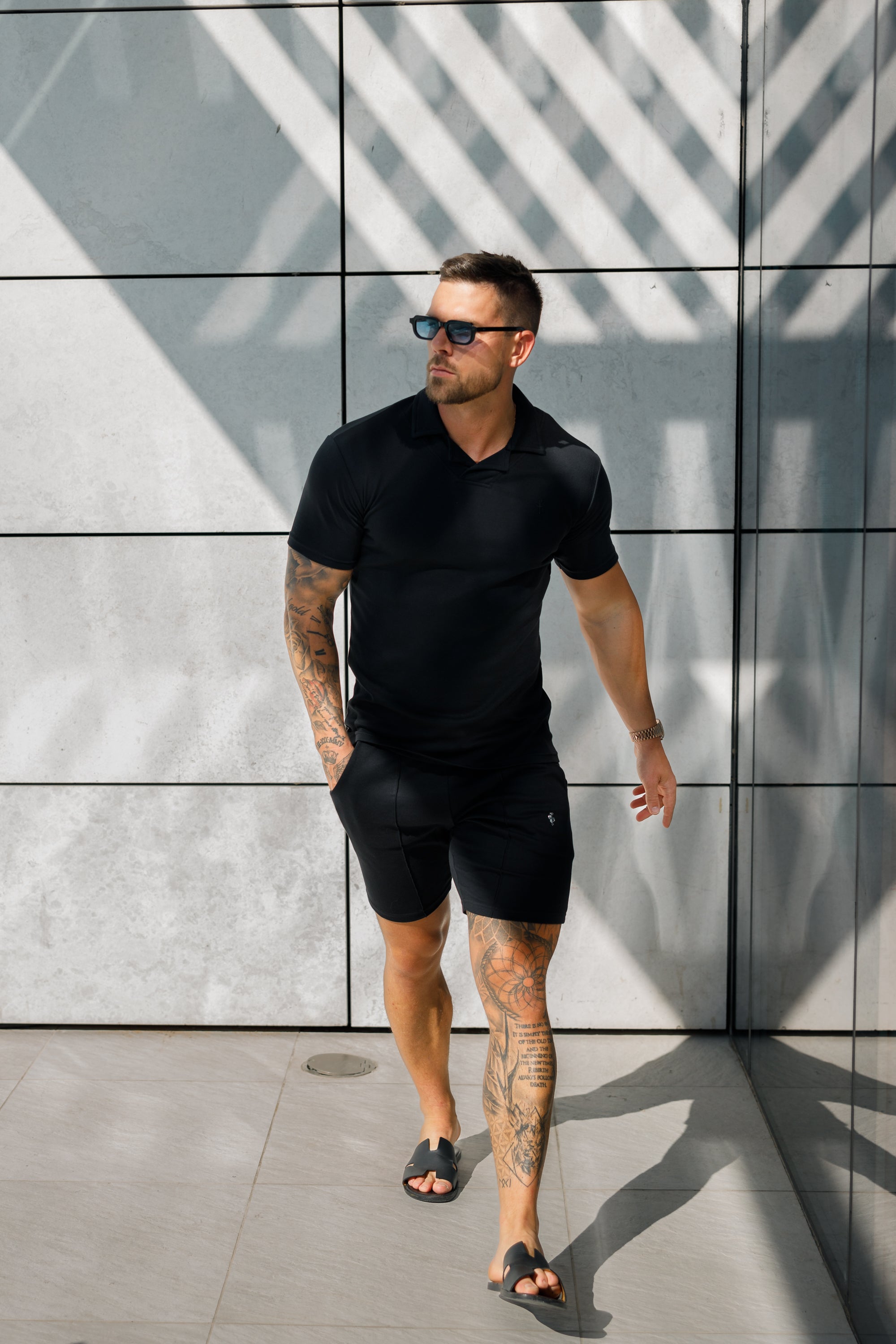 Classic Black Polo Shirt With Revere Collar - FSH1060