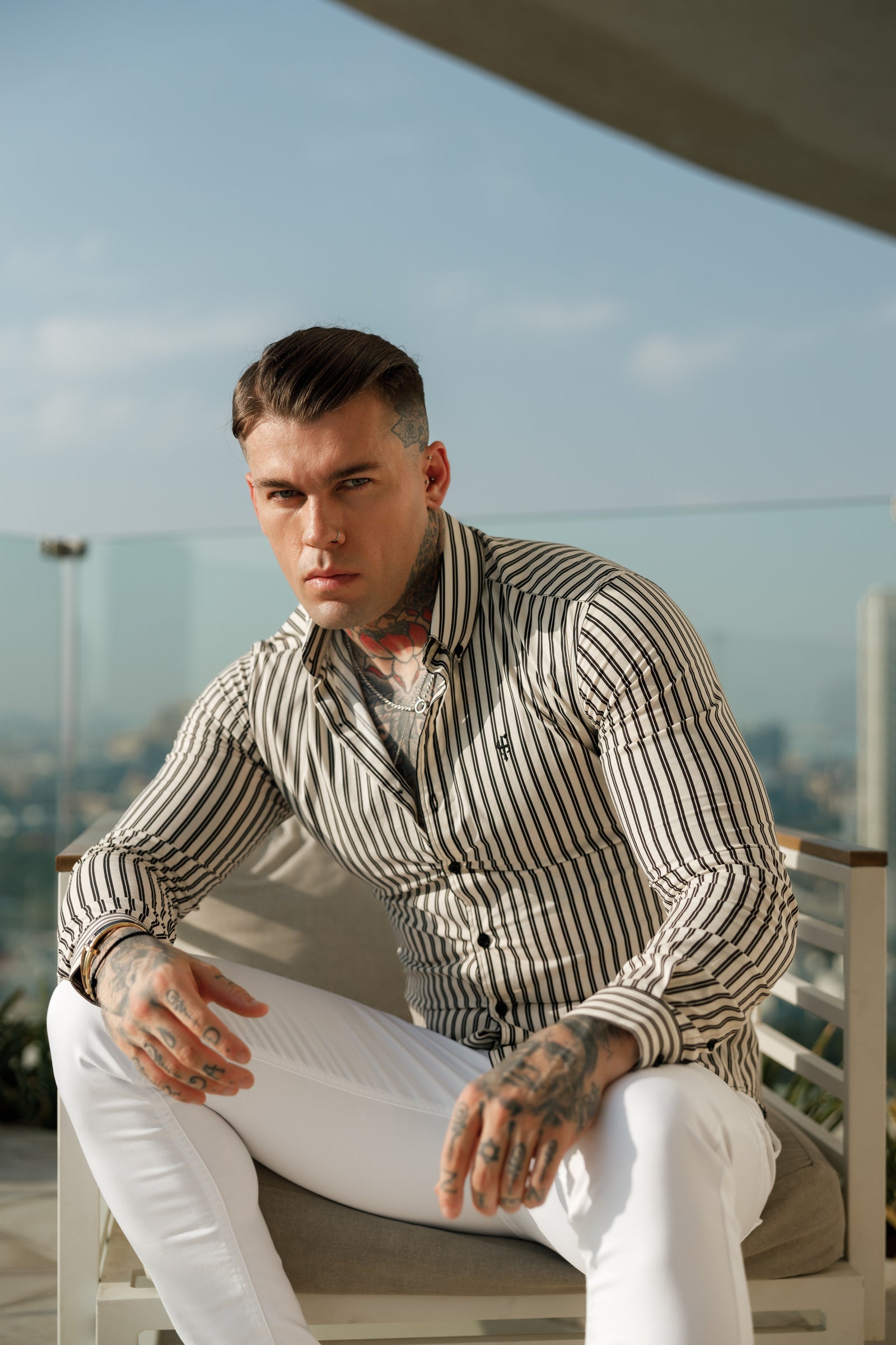 Father Sons Super Slim Stretch Cream / Black Double Stripe