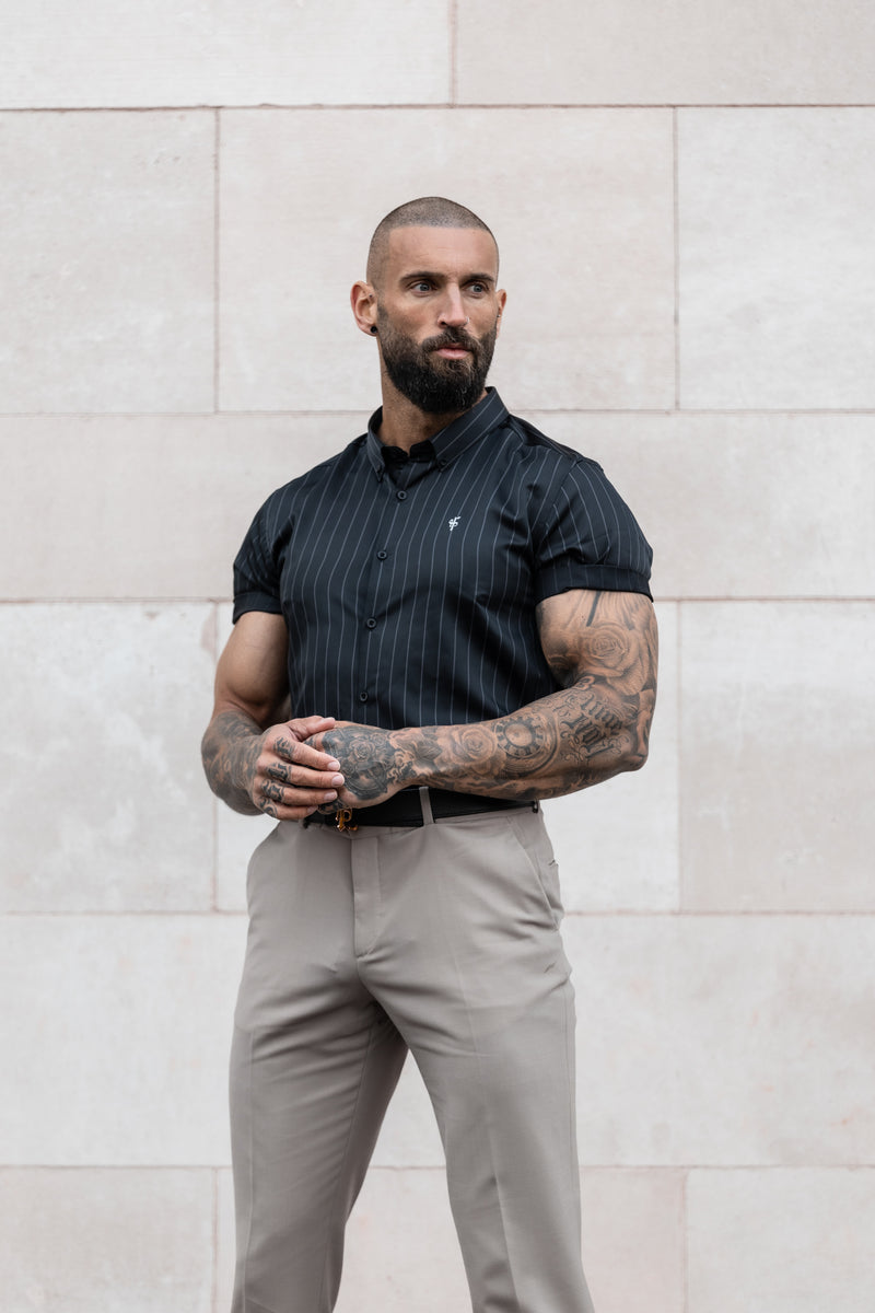 Father Sons Classic Black / Grey Woven Sateen Stripe Short Sleeve - FS992 (PRE ORDER 15TH MAY)