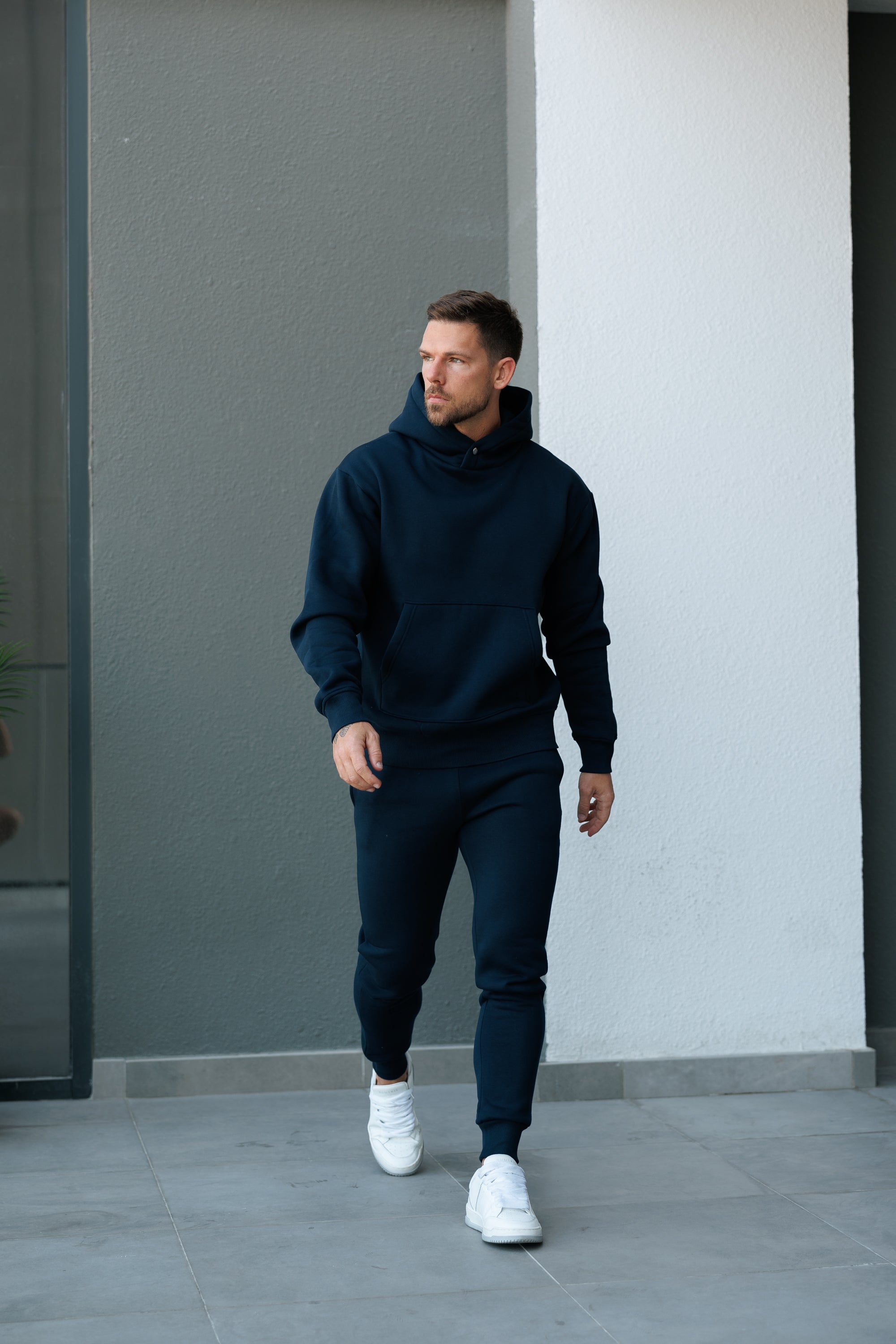 Navy Oversized Hoodie With Functional FS Stud - FSR002