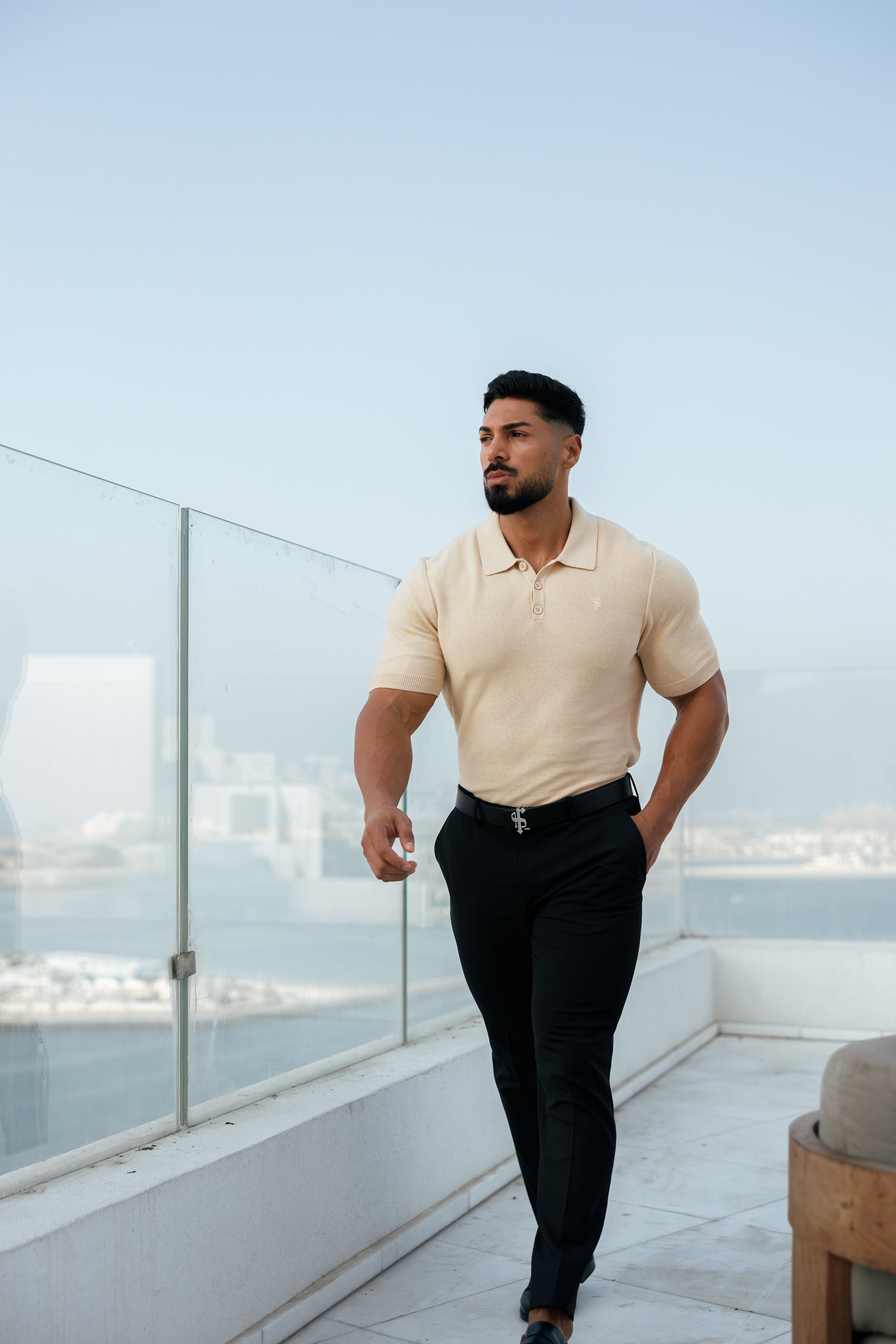 Classic Plain Beige Knitted Polo Short Sleeve - FSN111