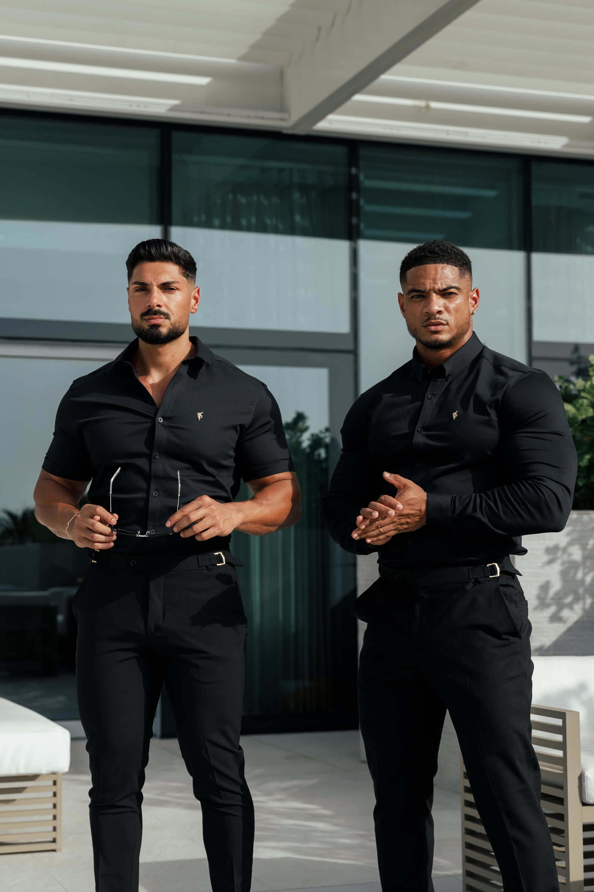 Slim Formal Black Stretch Trousers With Gold Waist Adjusters - FST041