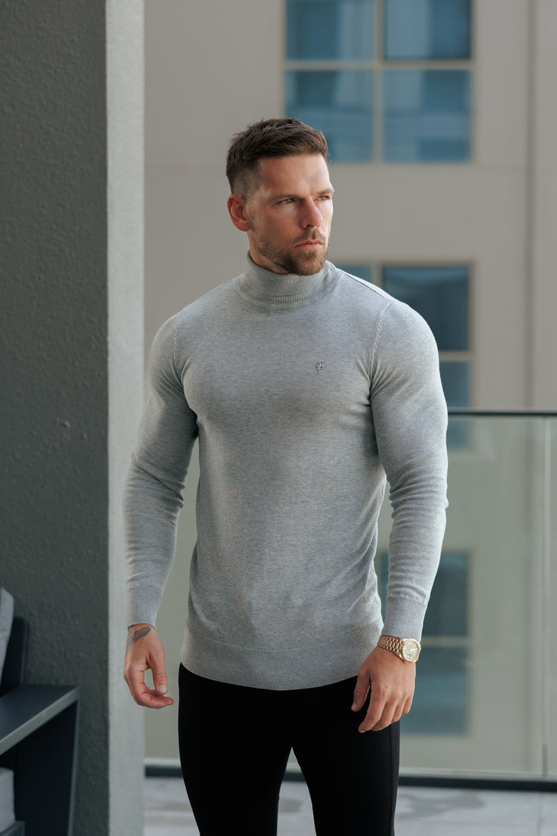 FS Light Grey Roll Neck Knitted Jumper With FS Branding -  FSN208